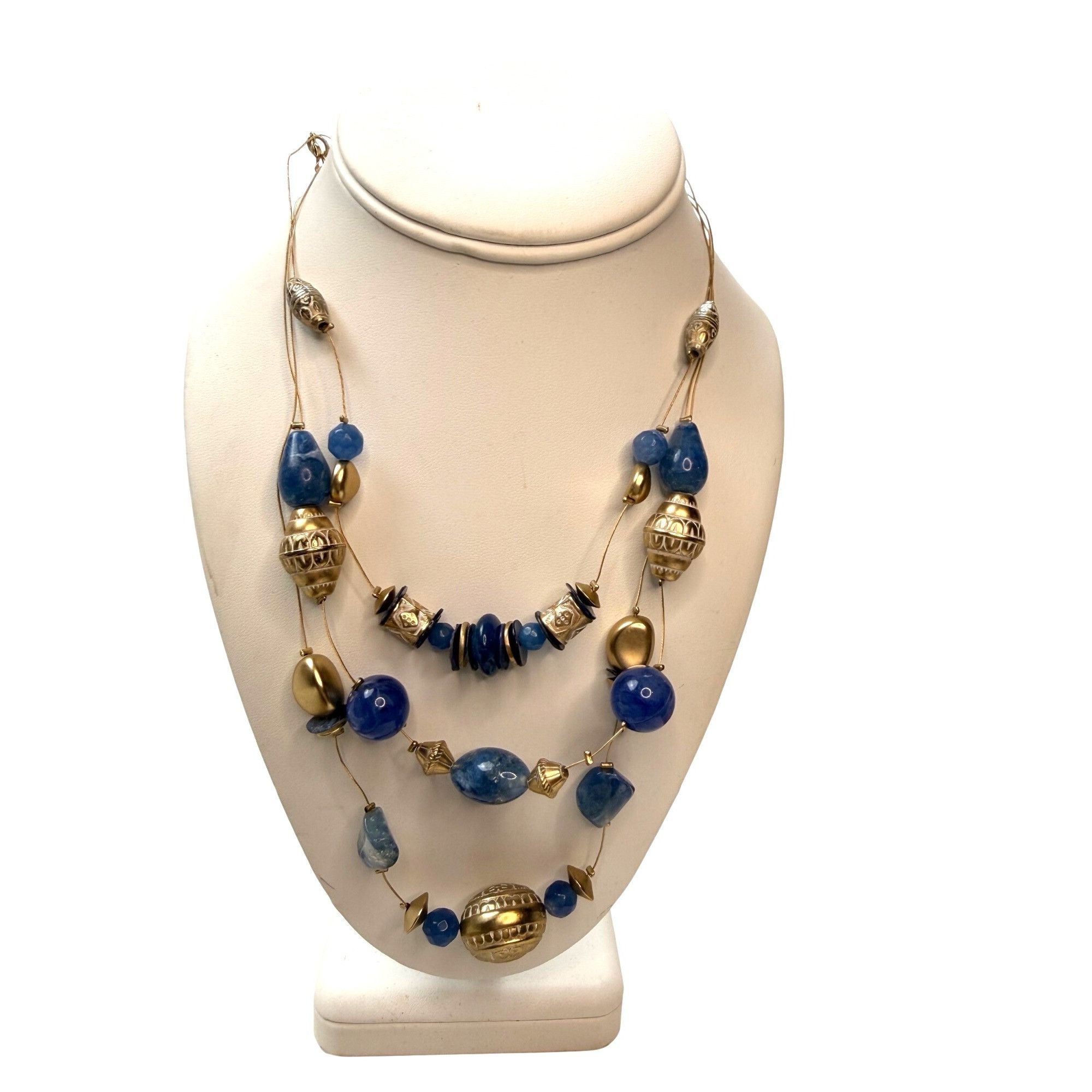 Chicos Chicos Gold & Blue Beaded Multi-Strand Necklace With Adjusta Size ONE SIZE - 1 Thumbnail