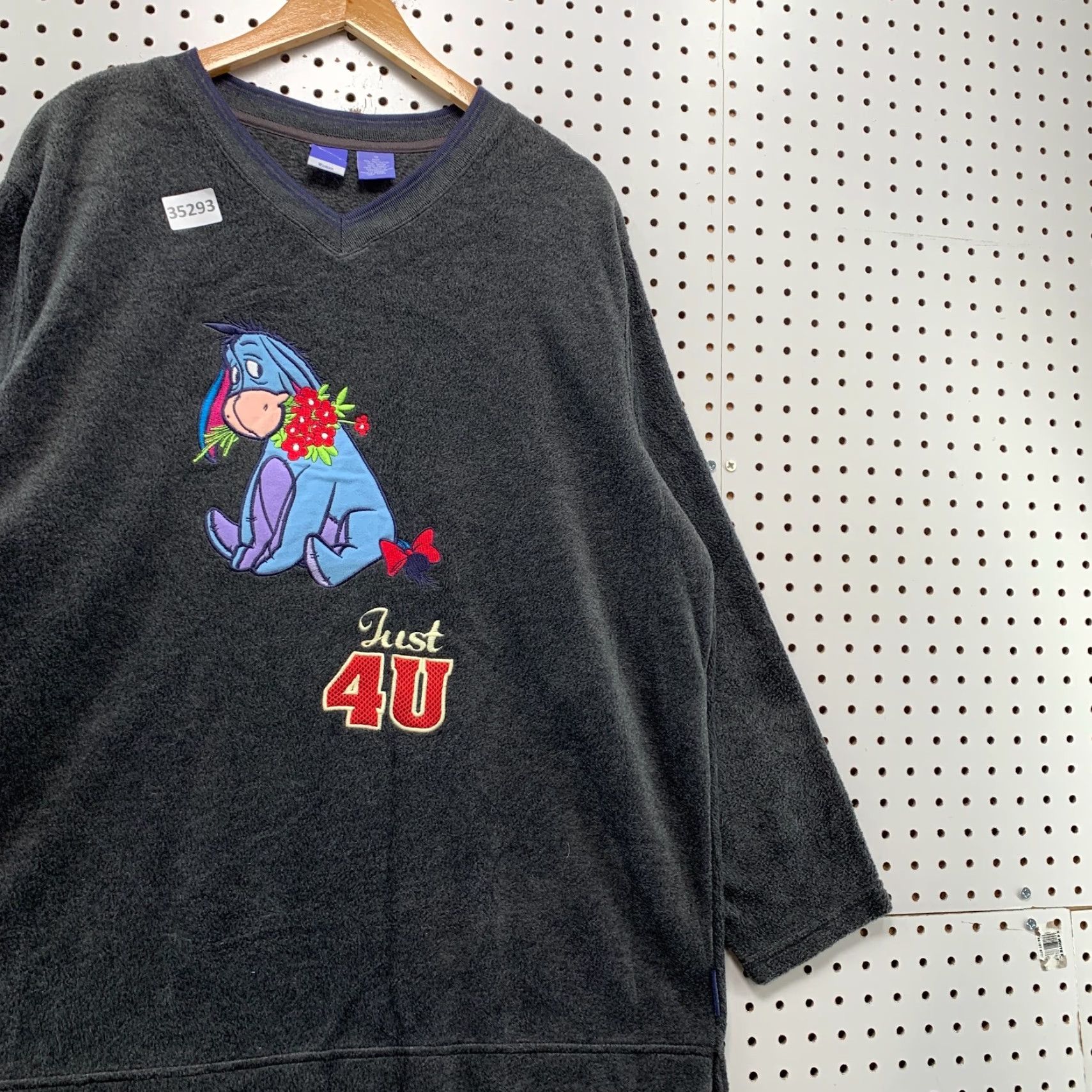 Disney VINTAGE Disney Eeyore Fleece Sweater Shirt Womens 1X Gray V-Neck Embroidered 25.5x29 Womens Size XL / US 12-14 / IT 48-50 - 4 Thumbnail