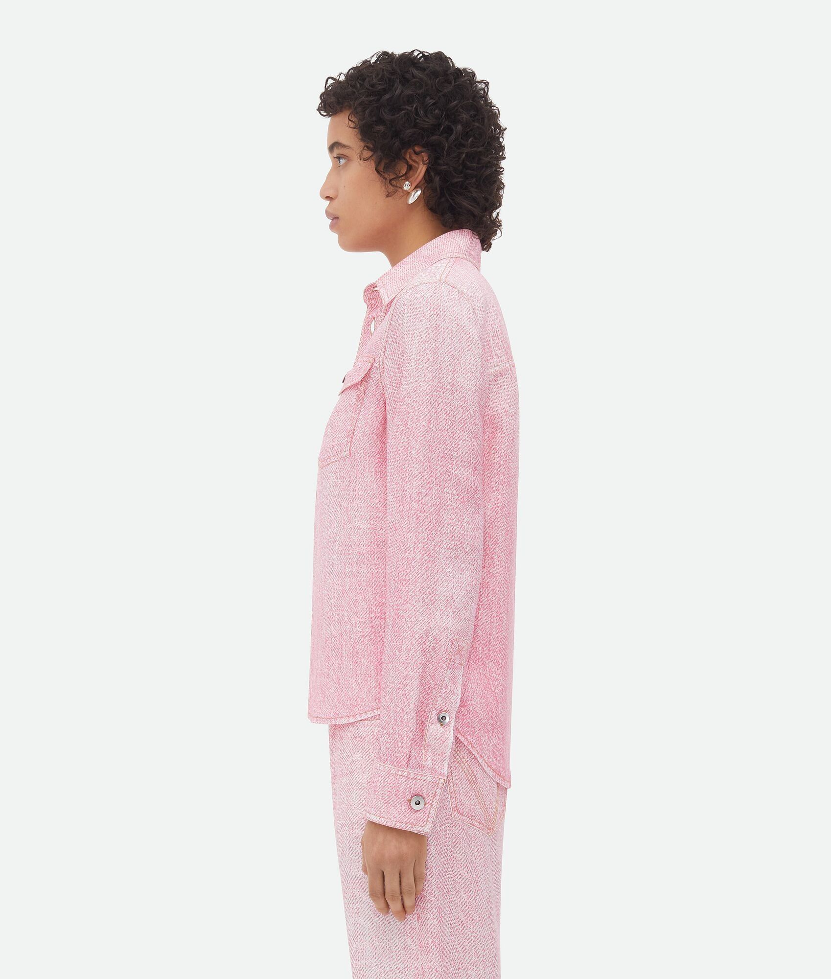 Bottega Veneta o1n1vont1225 Printed Denim Viscose Shirt in Pink Size XS / US 0-2 / IT 36-38 - 2 Thumbnail