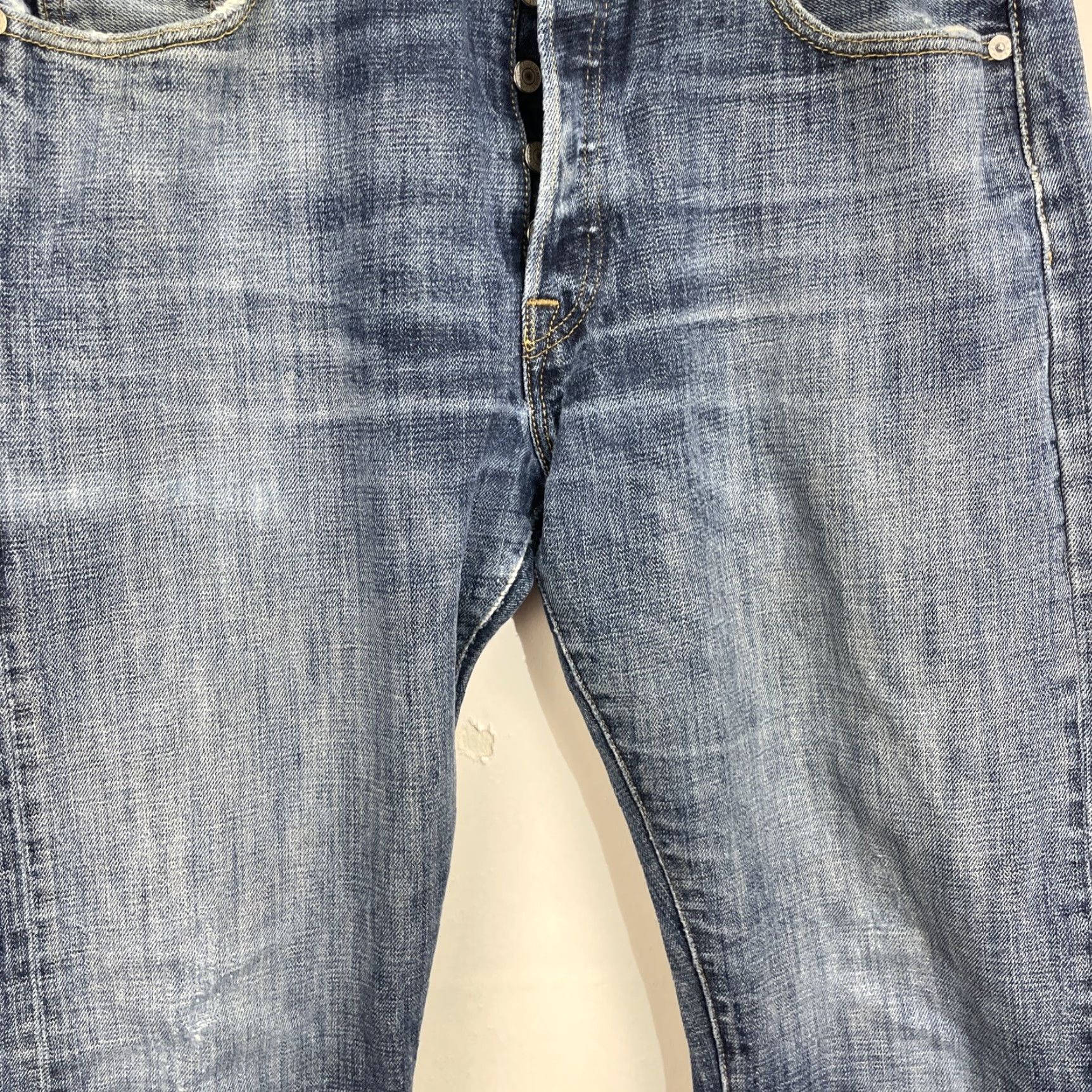 Levi's Levi's 501 Jeans Mens 34x34 Blue Denim Button Fly Distressed Casual Pants Size US 34 / EU 50 - 6 Thumbnail