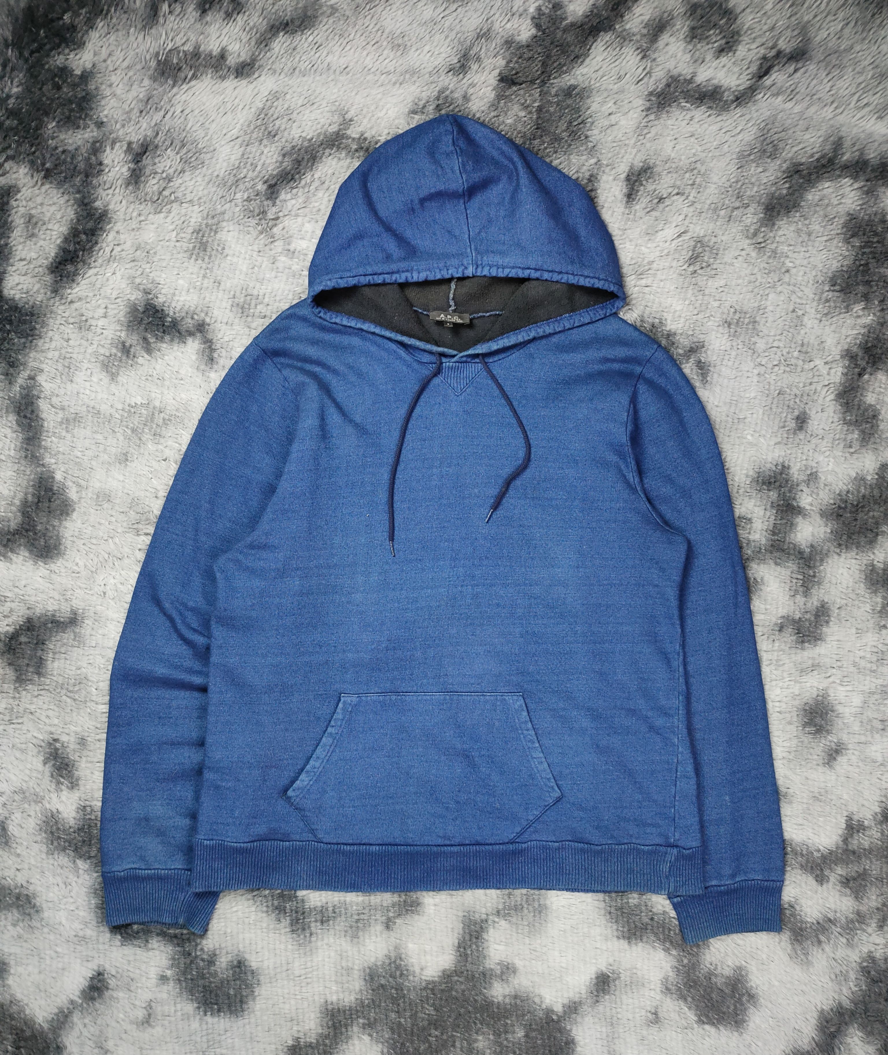 image of A P C Washed Hoodie Jacket in Washed Blue, Men's (Size Small)