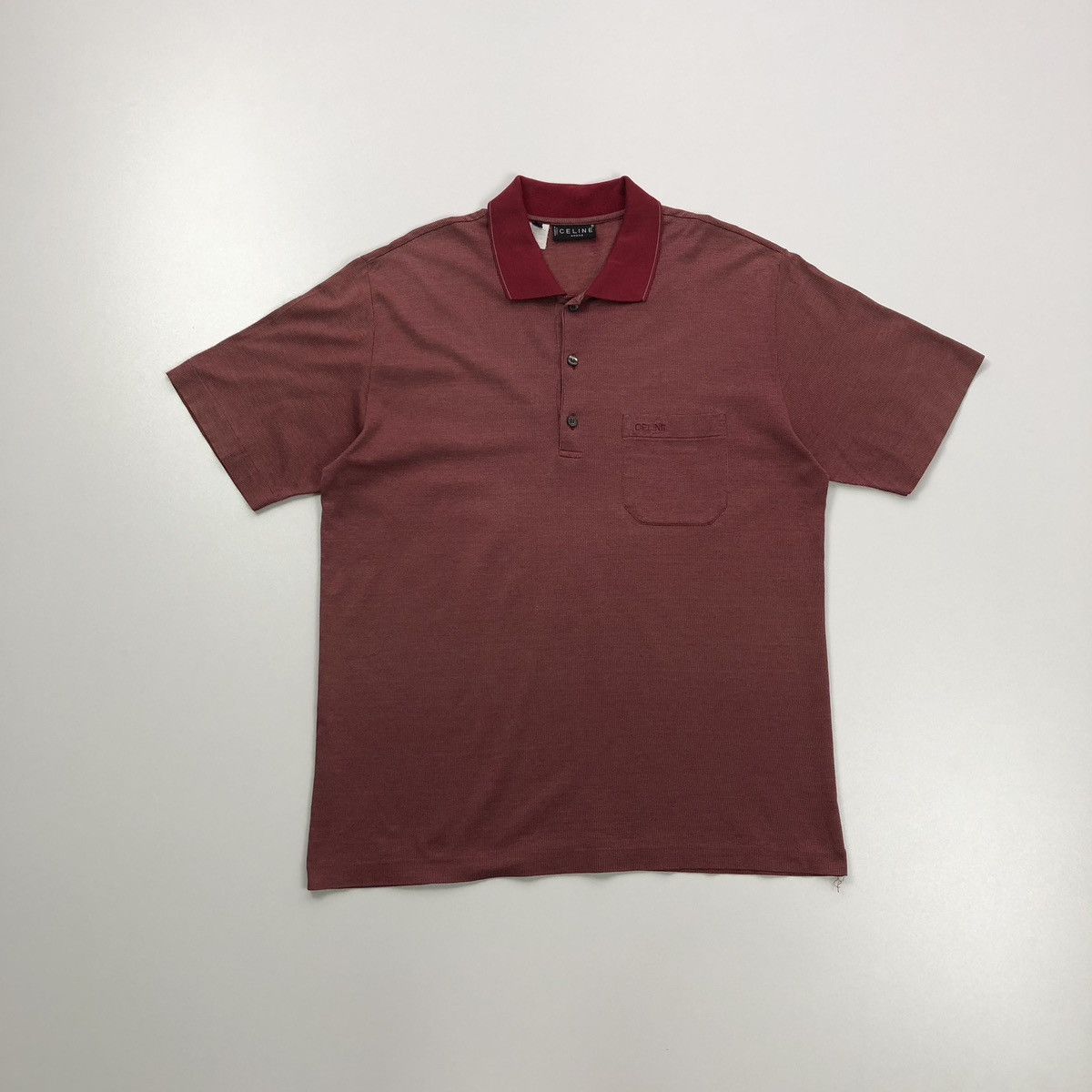 Vintage Celine Homme 90’s Vintage Pure Cotton Pocket Polo Shirt Red Size US L / EU 52-54 / 3 - 1 Thumbnail