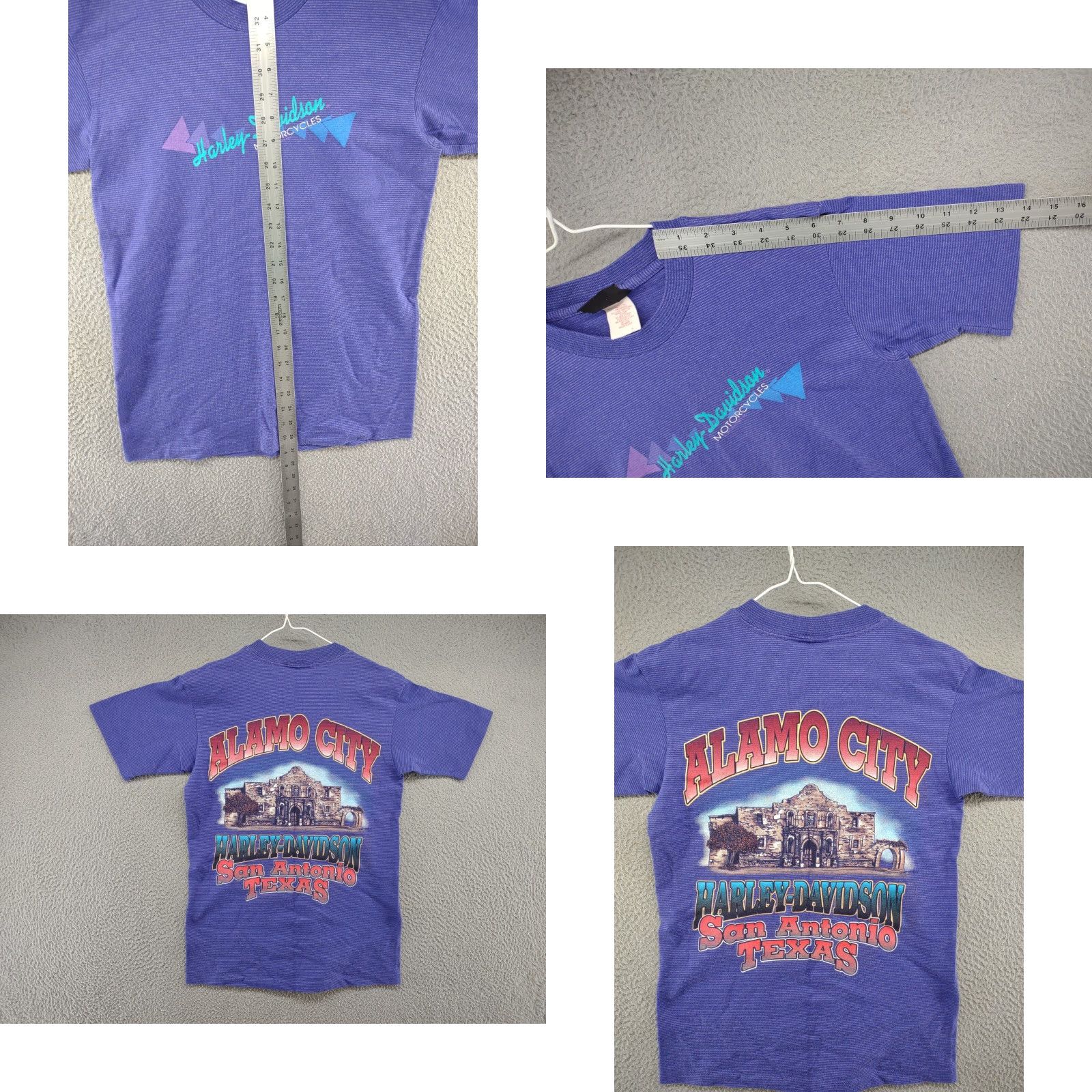 Harley Davidson VINTAGE Harley-Davidson T-Shirt Mens Small Purple Pinstripe Single Stitch 1993 USA Made Motorcycle Graphic Print Crew Neck Short Sleeve Size US S / EU 44-46 / 1 - 8 Thumbnail