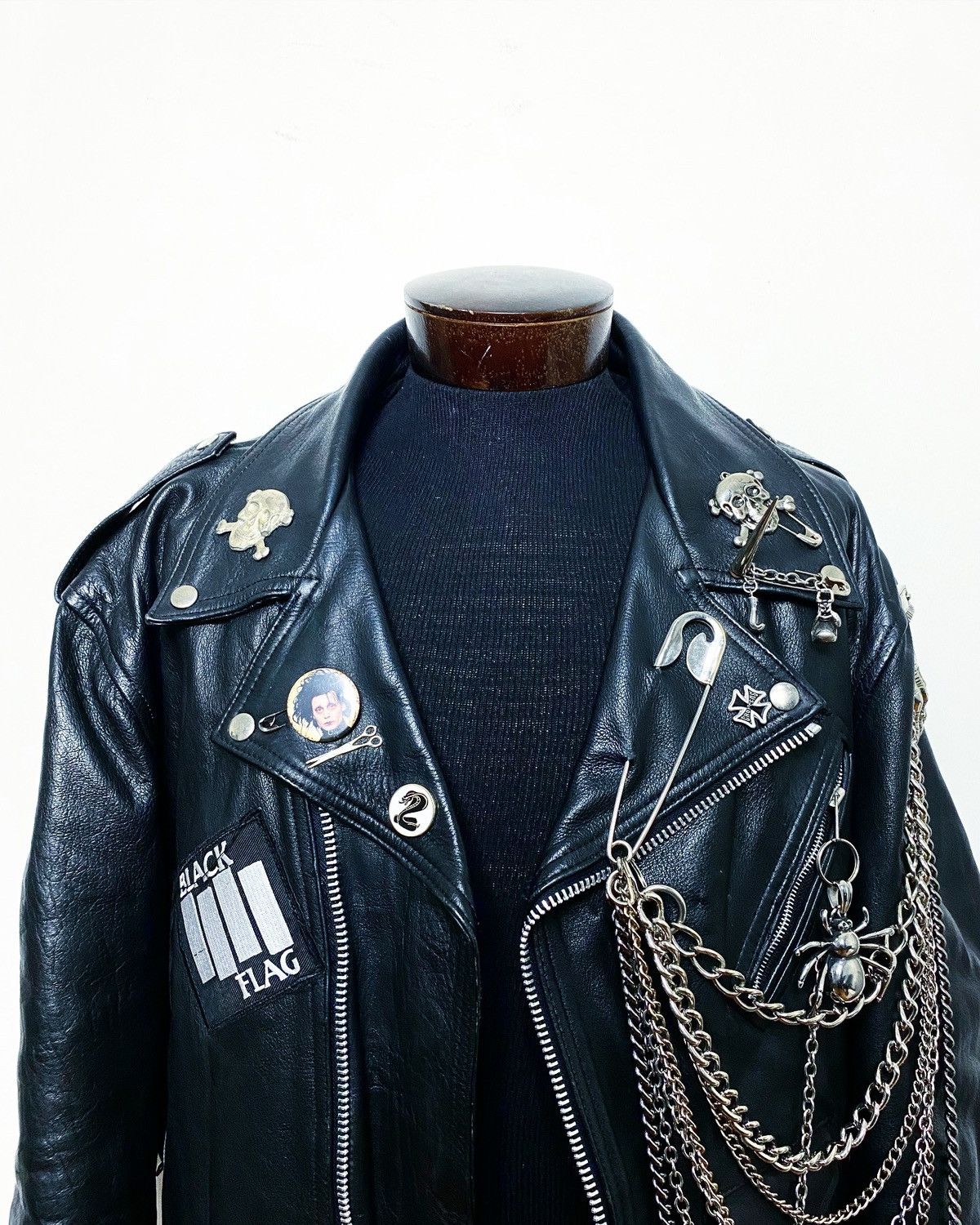 Art Comes First BLACK FLAG CUSTOM BLACK LEATHER BIKE PUNK GOTH 666 JACKET Size US XXL / EU 58 / 5 - 4 Thumbnail