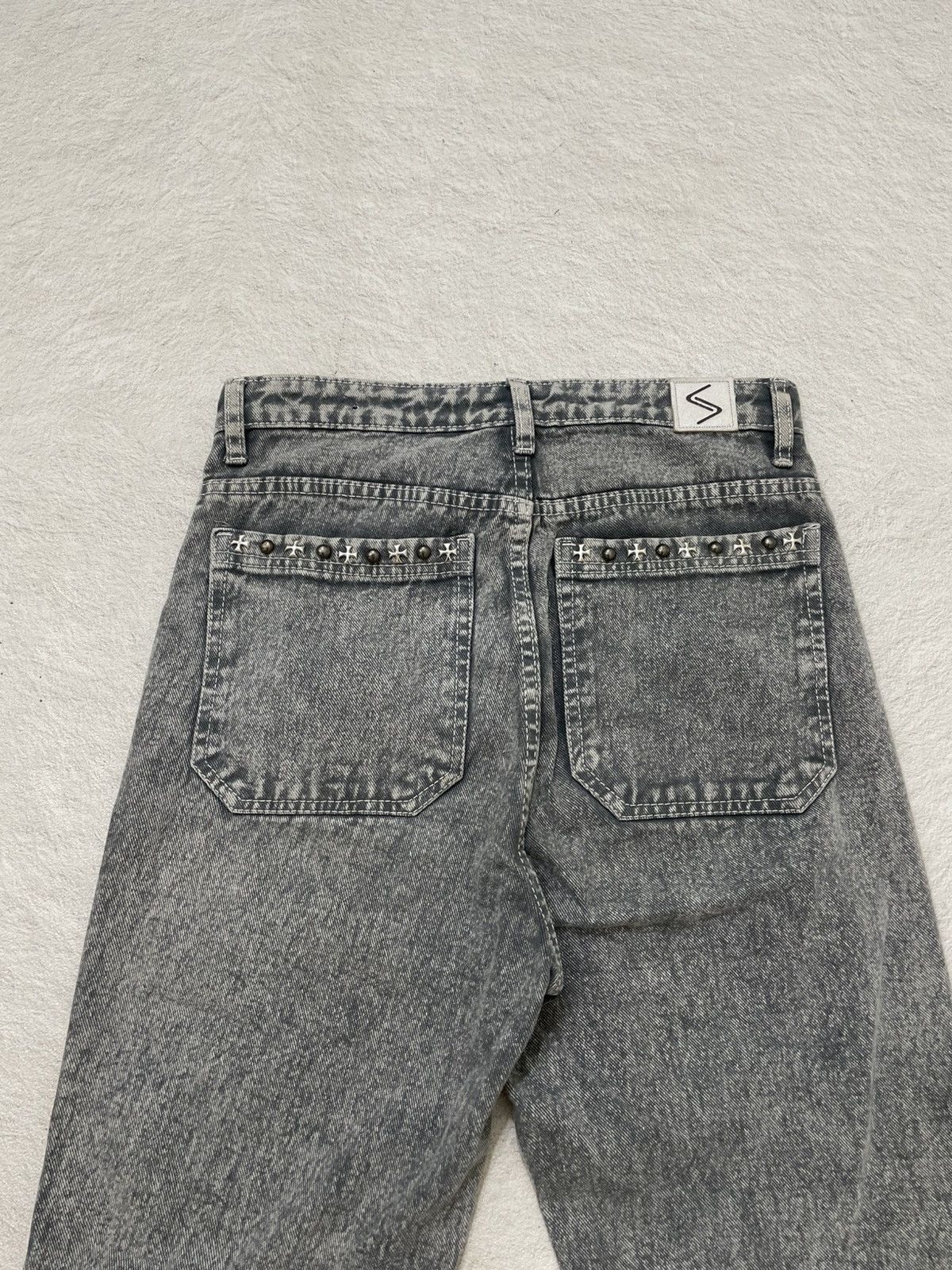 If Six Was Nine 2000s Japanese Denim Studed Independent Wash Grey Y2K LGB Size US 28 / EU 44 - 6 Thumbnail
