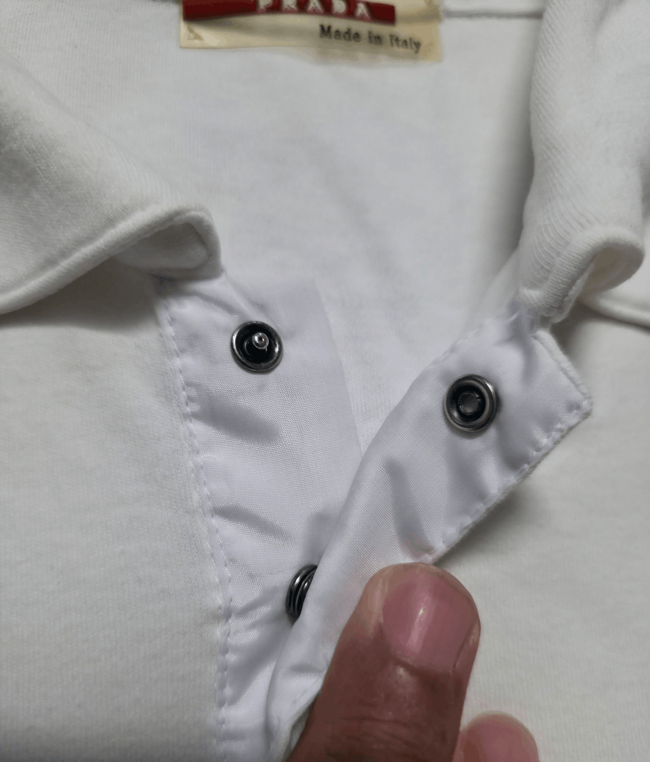 Prada “Prada White LS Stretchable Polo Shirt Red Logo Patch” Size US L / EU 52-54 / 3 - 11 Thumbnail