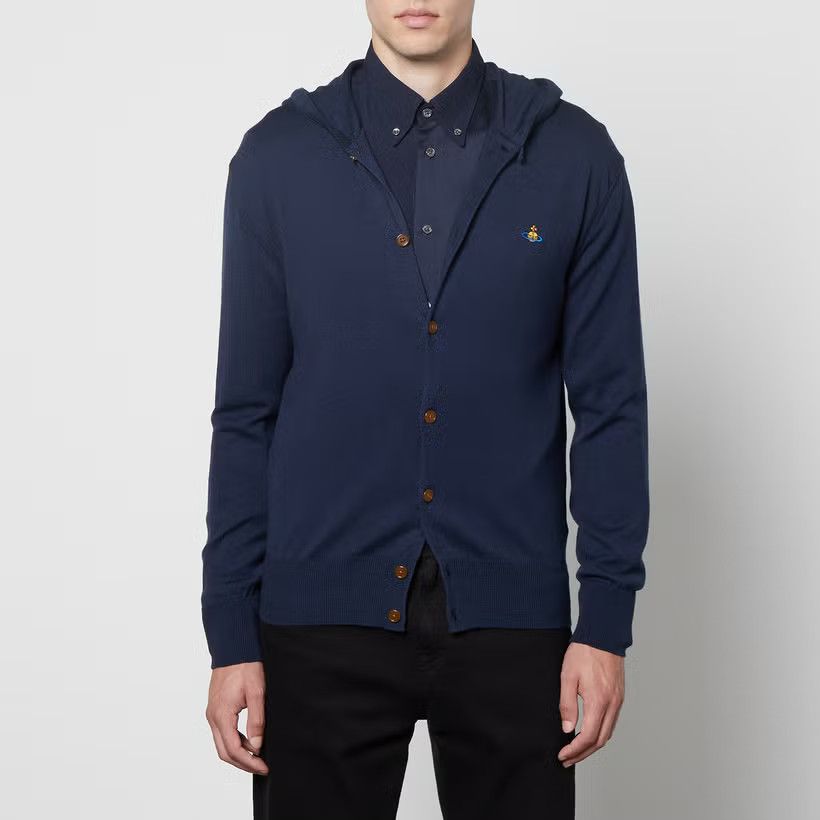 Vivienne Westwood o1y0525 Logo Hooded Cardigan in Midnight Blue Size US M / EU 48-50 / 2 - 1 Thumbnail
