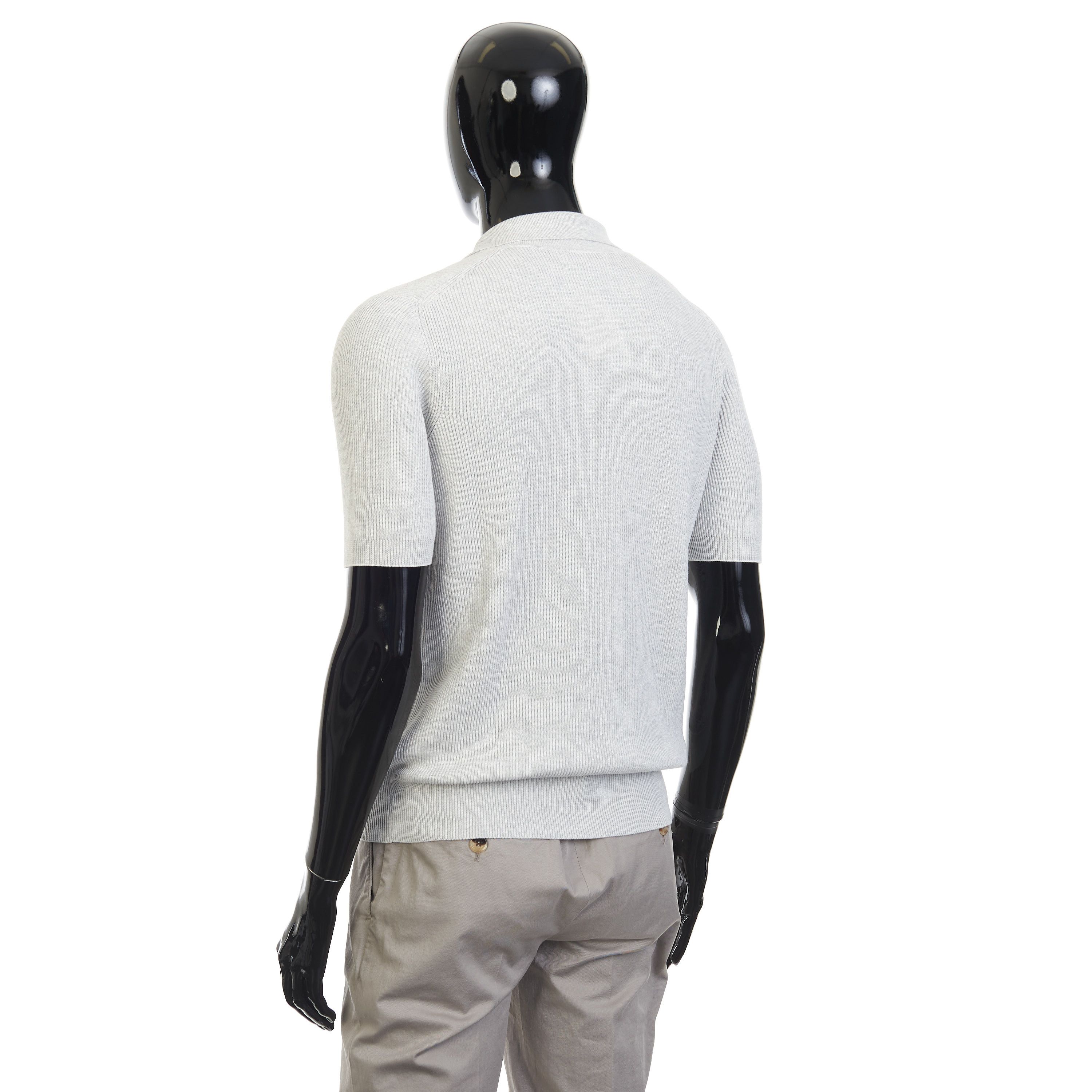 Brunello Cucinelli Gray Cotton English Rib Knit Polo Size US XXL / EU 58 / 5 - 4 Thumbnail