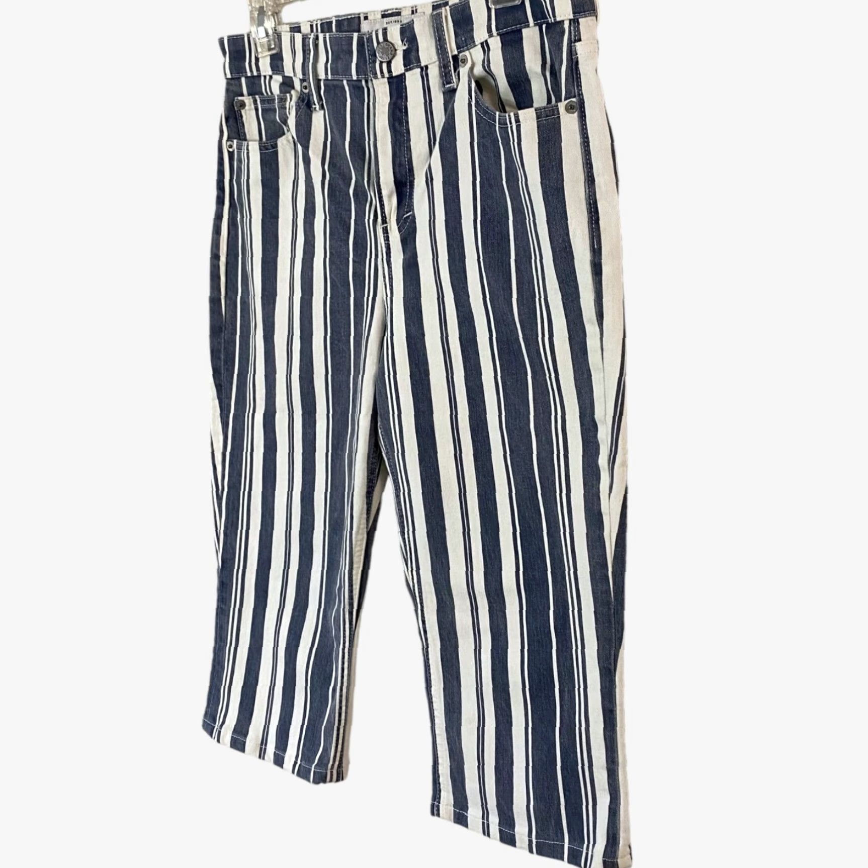 Lucky Brand Lucky Brand Bridgette High-Rise Crop Jeans Womens 29 Perry Stripe-Blue Denim 5-Pocket Cropped Capri Mini Boot Modern Slim Fit Size 29" - 2 Thumbnail