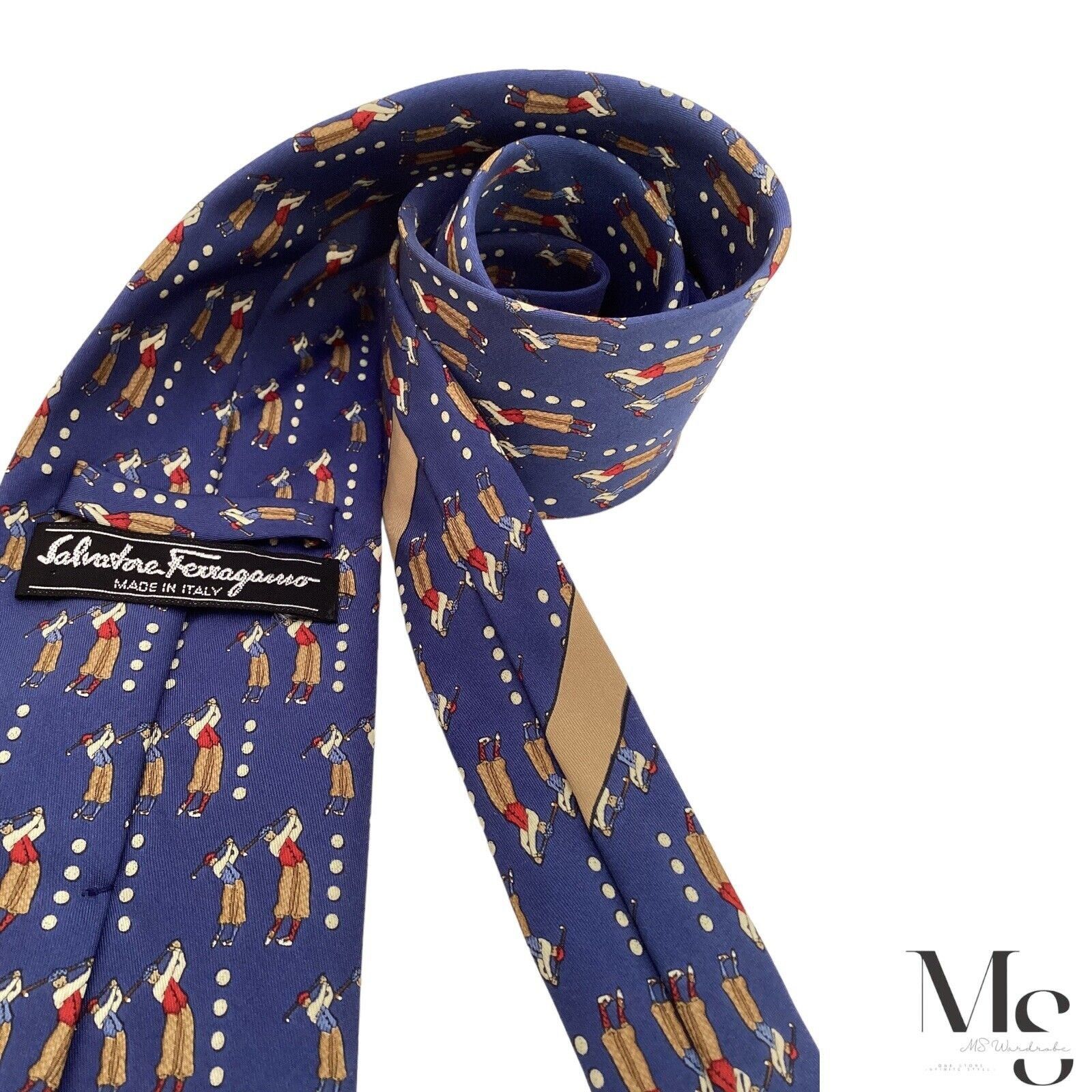 Salvatore Ferragamo Salvatore Ferragamo Blue Golfers Print Silk Tie Made In Ital Size ONE SIZE - 4 Thumbnail