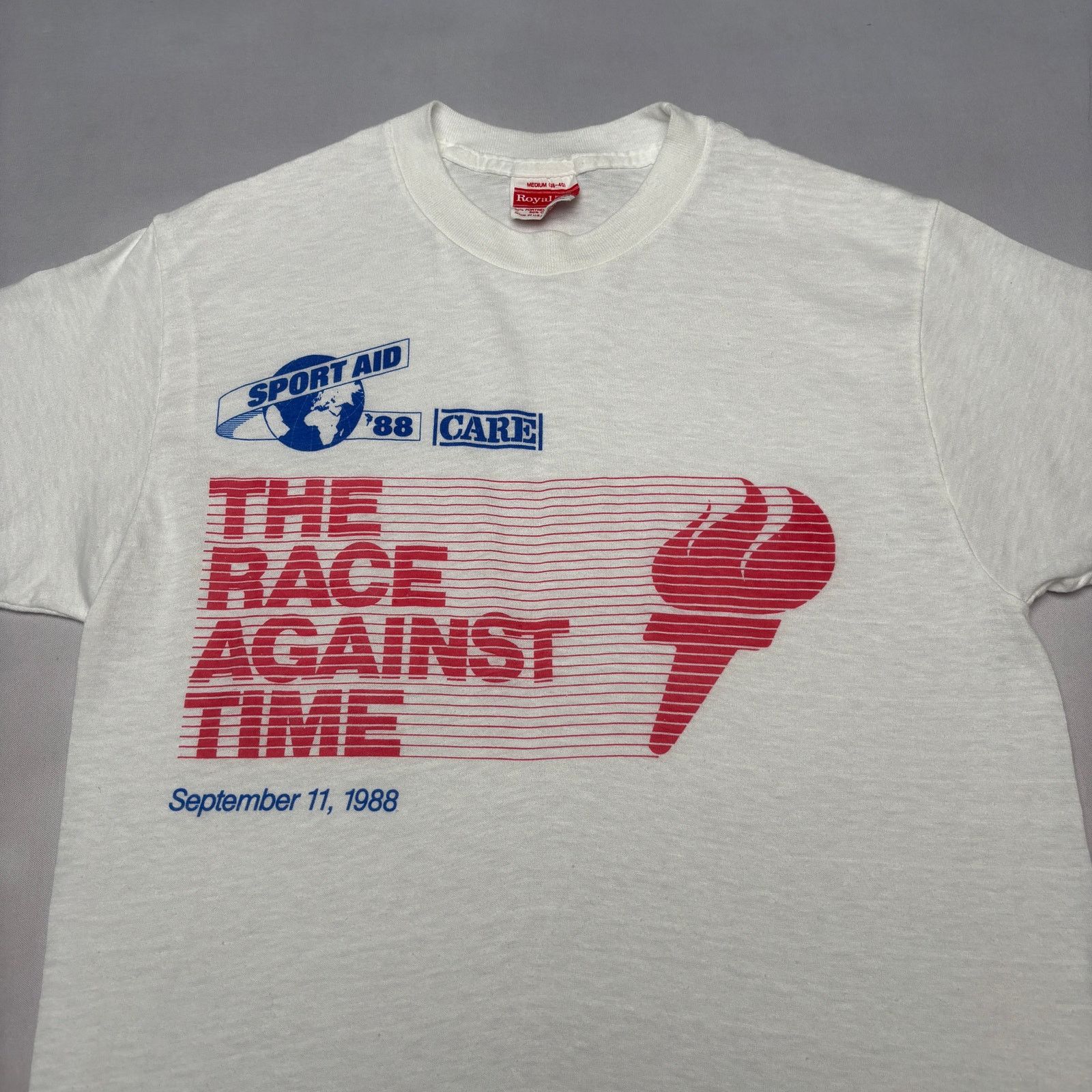 Vintage Vintage 1988 The Race Against Time Sport Aid T Shirt Medium Size US M / EU 48-50 / 2 - 2 Thumbnail