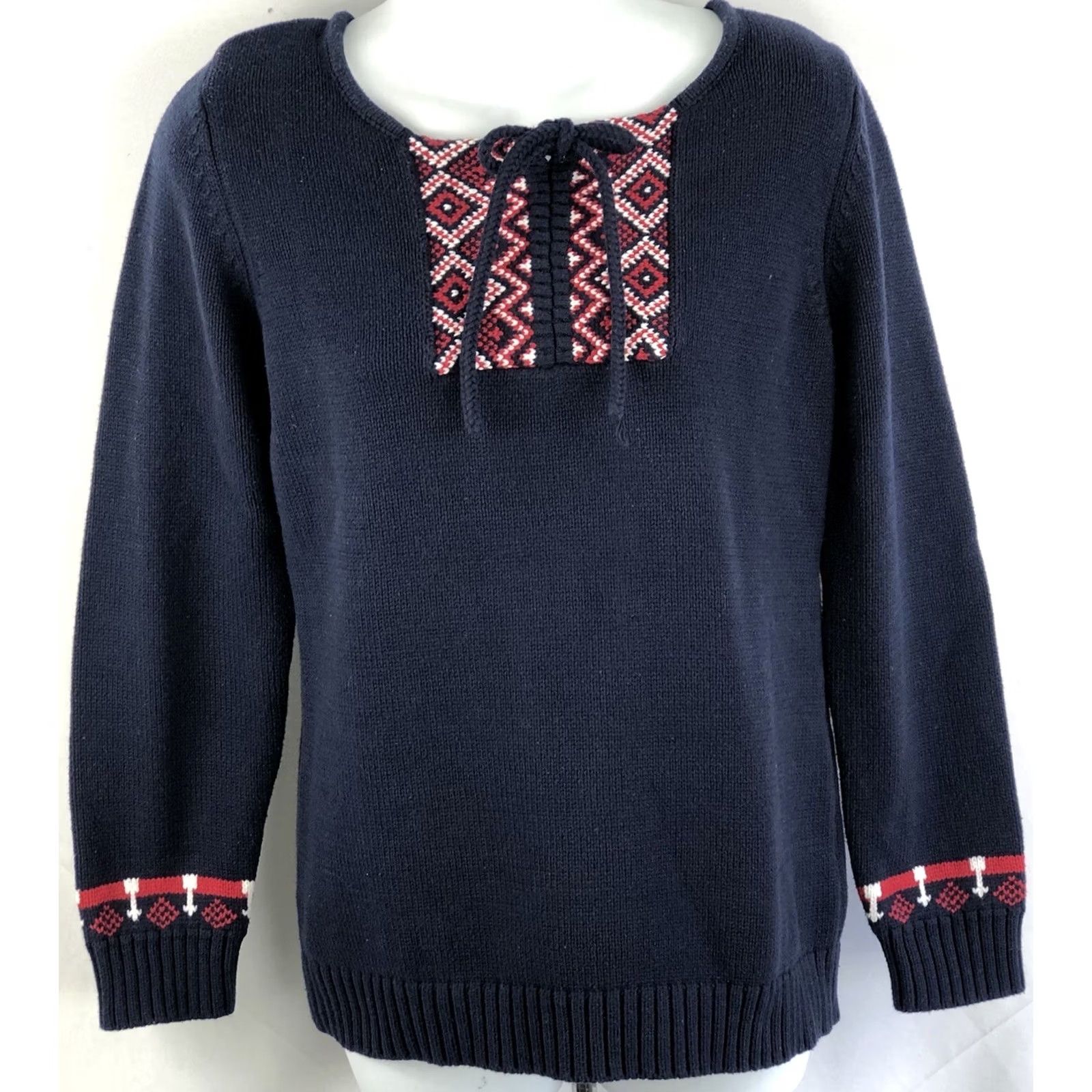 Vintage Vintage Chadwicks Aztec Knit Sweater M Women Long Sleeve Round Neck Cotton Blend Blue XS? Styled? Size M / US 6-8 / IT 42-44 - 5 Thumbnail
