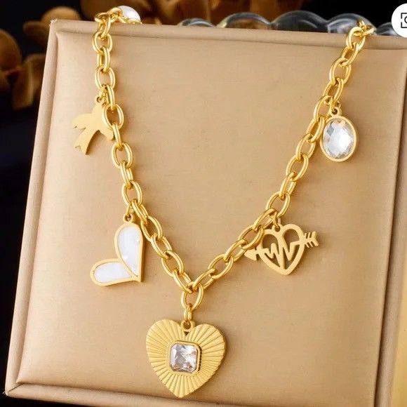 Other 18K Gold Plated Stainless Steel Heart Charm Necklace Size ONE SIZE - 2 Thumbnail