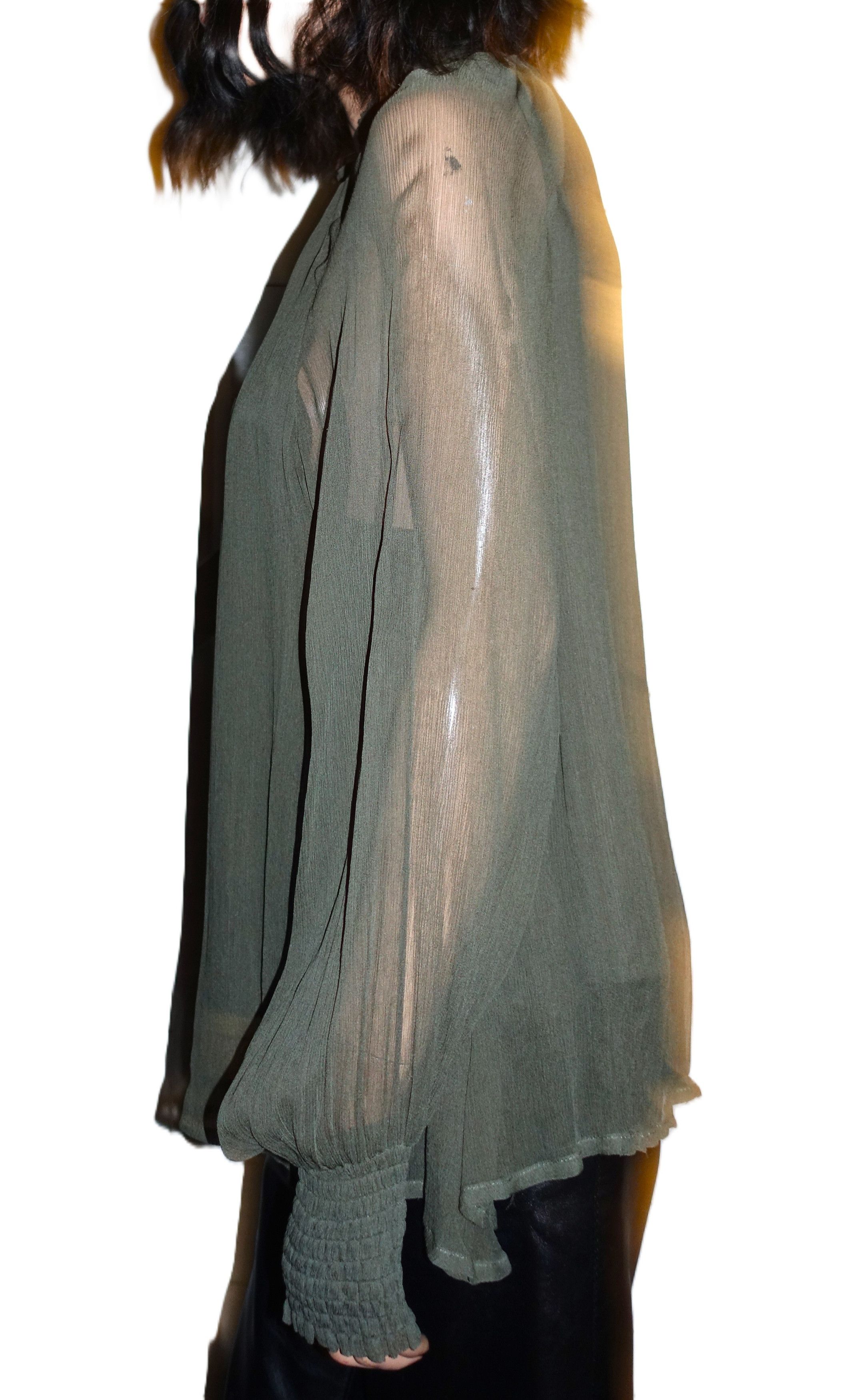Other Grade & Gather Moss Green Sheer Blouse S Size S / US 4 / IT 40 - 4 Thumbnail