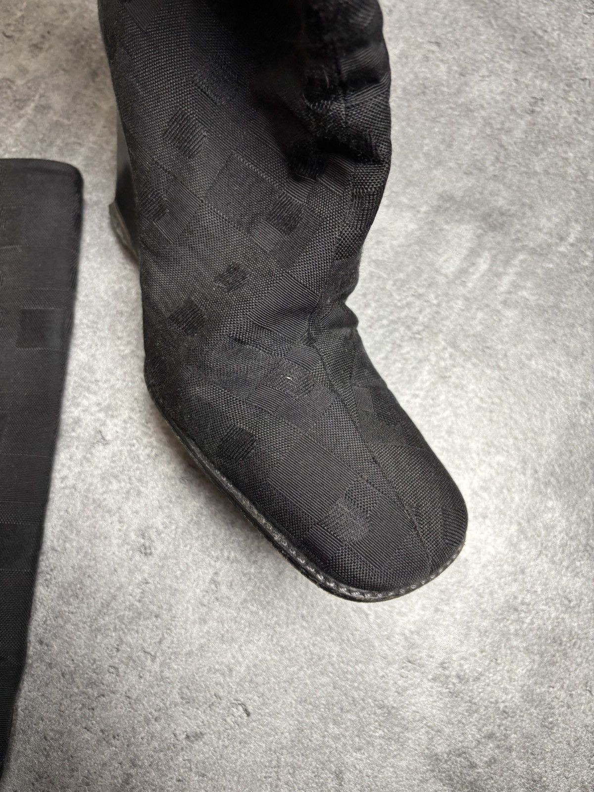 Bally × Vintage Bally Cheryl Black Fabric Zip Knee High Wedge Vtg Boots Size US 8 / IT 38 - 3 Thumbnail