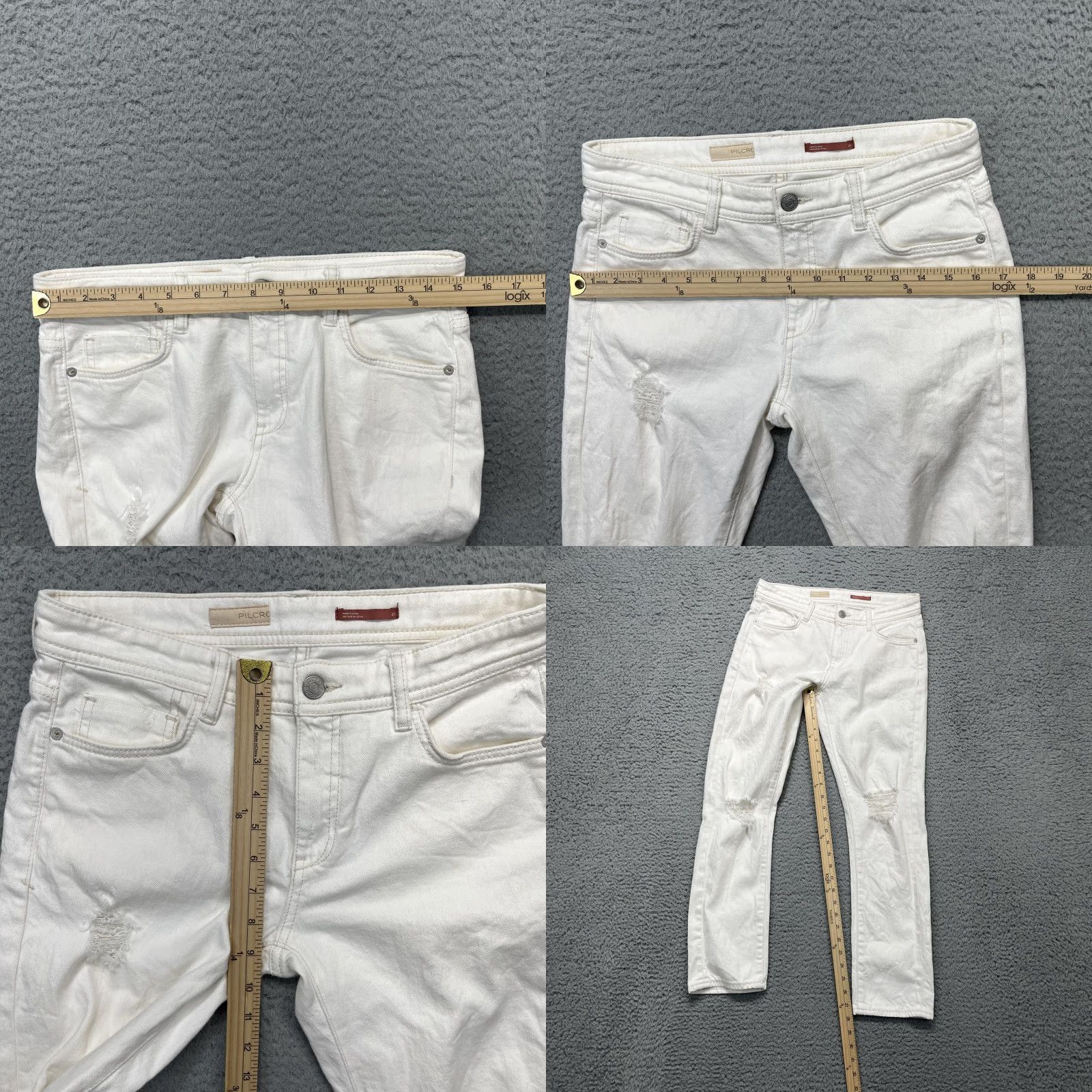 Pilcro Jeans Womens 27 White Distressed Ripped Knee Skinny Stretch Anthropology Jeans