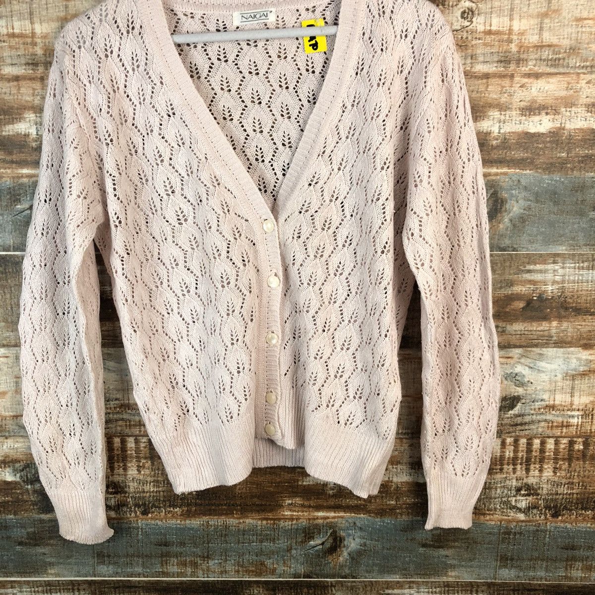 Japanese Brand Naiga Pink Cardigan crochet meshnet Knitwear #A1470 Size M / US 6-8 / IT 42-44 - 3 Thumbnail