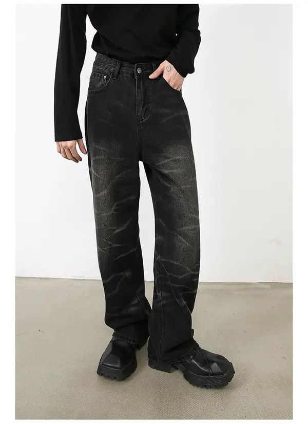 Japanese Brand Black loose straight men's personalized striped jeans Size US 32 / EU 48 - 3 Thumbnail