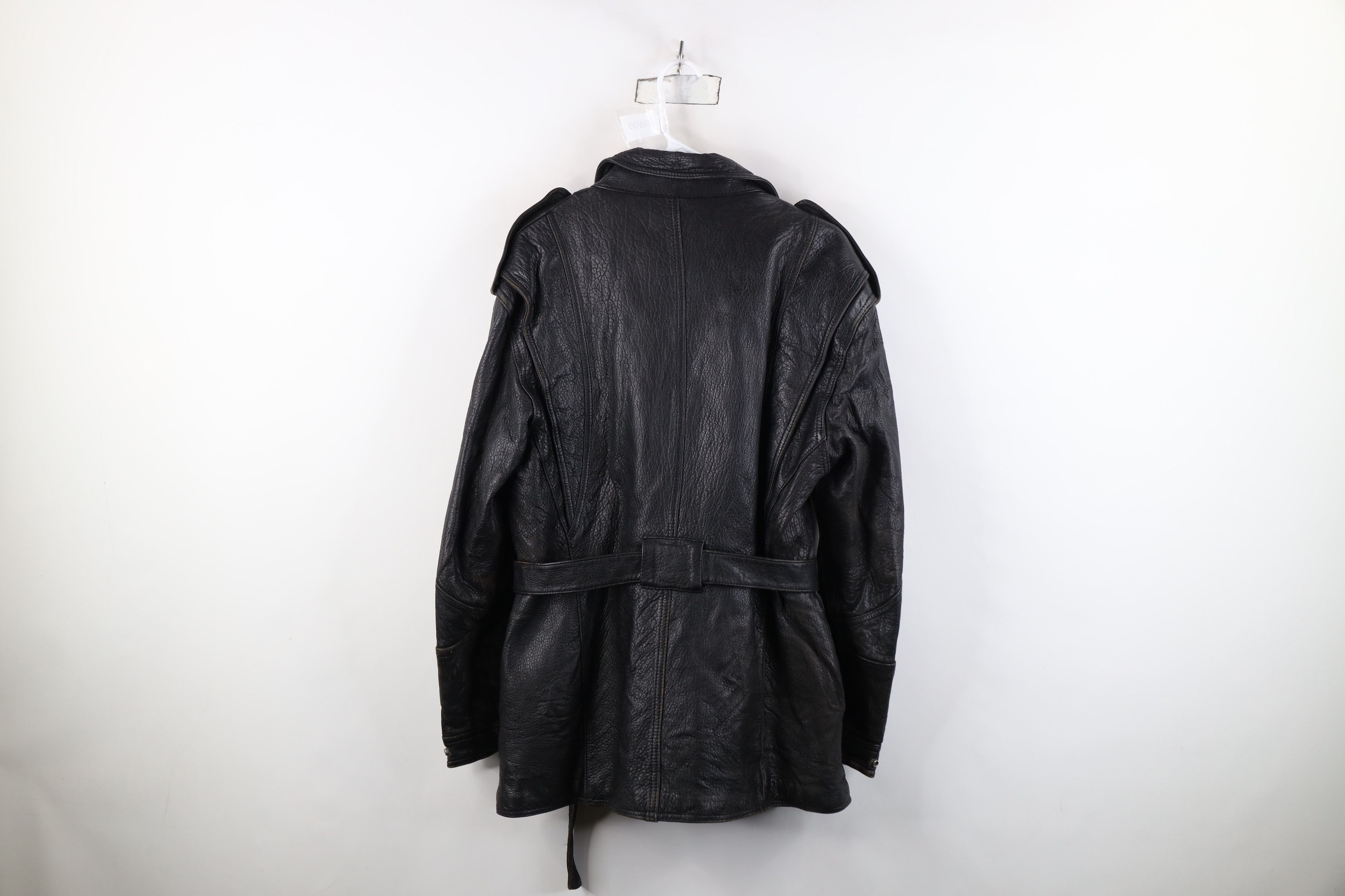 Vintage Vintage 80s 90s Streetwear Belted Leather Trench Coat Jacket Size US XL / EU 56 / 4 - 13 Thumbnail