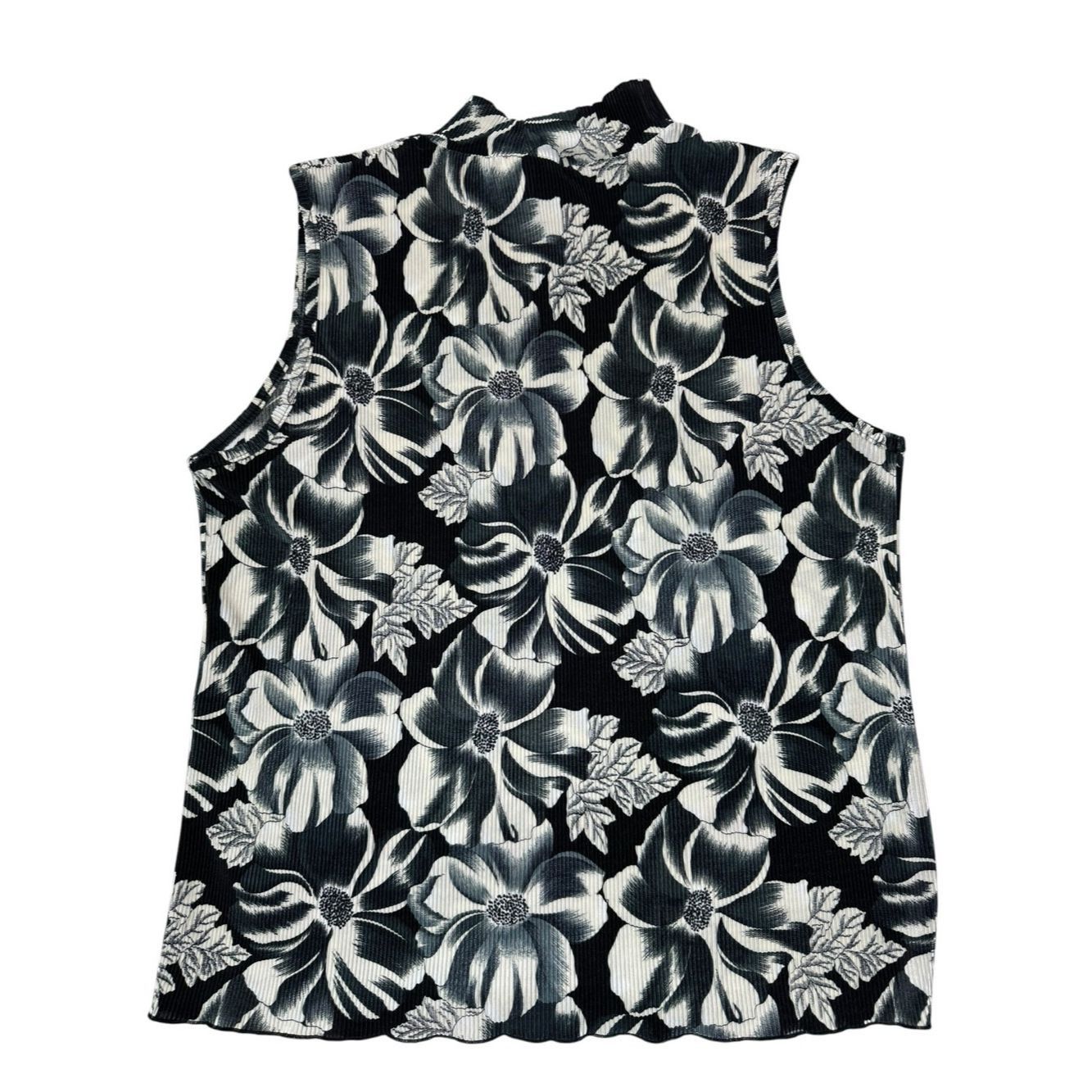 Other Vintage Claudia Richard Pleated Floral Mock Neck Sleeveless Size L / US 10 / IT 46 - 3 Thumbnail