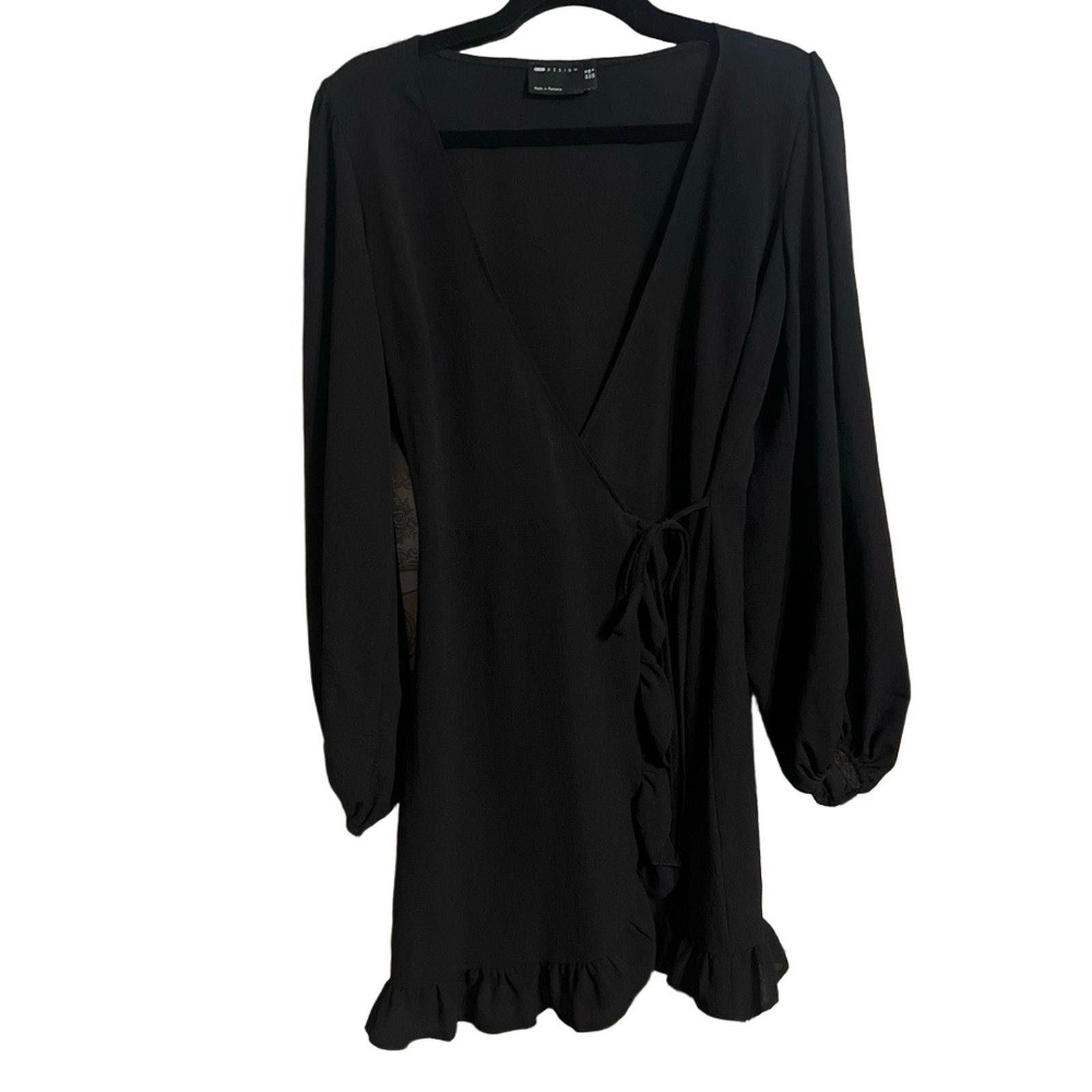 Asos ASOS DESIGN Mini Dress US 6 Black Wrap Long Puff Sleeves Size M / US 6-8 / IT 42-44 - 2 Thumbnail