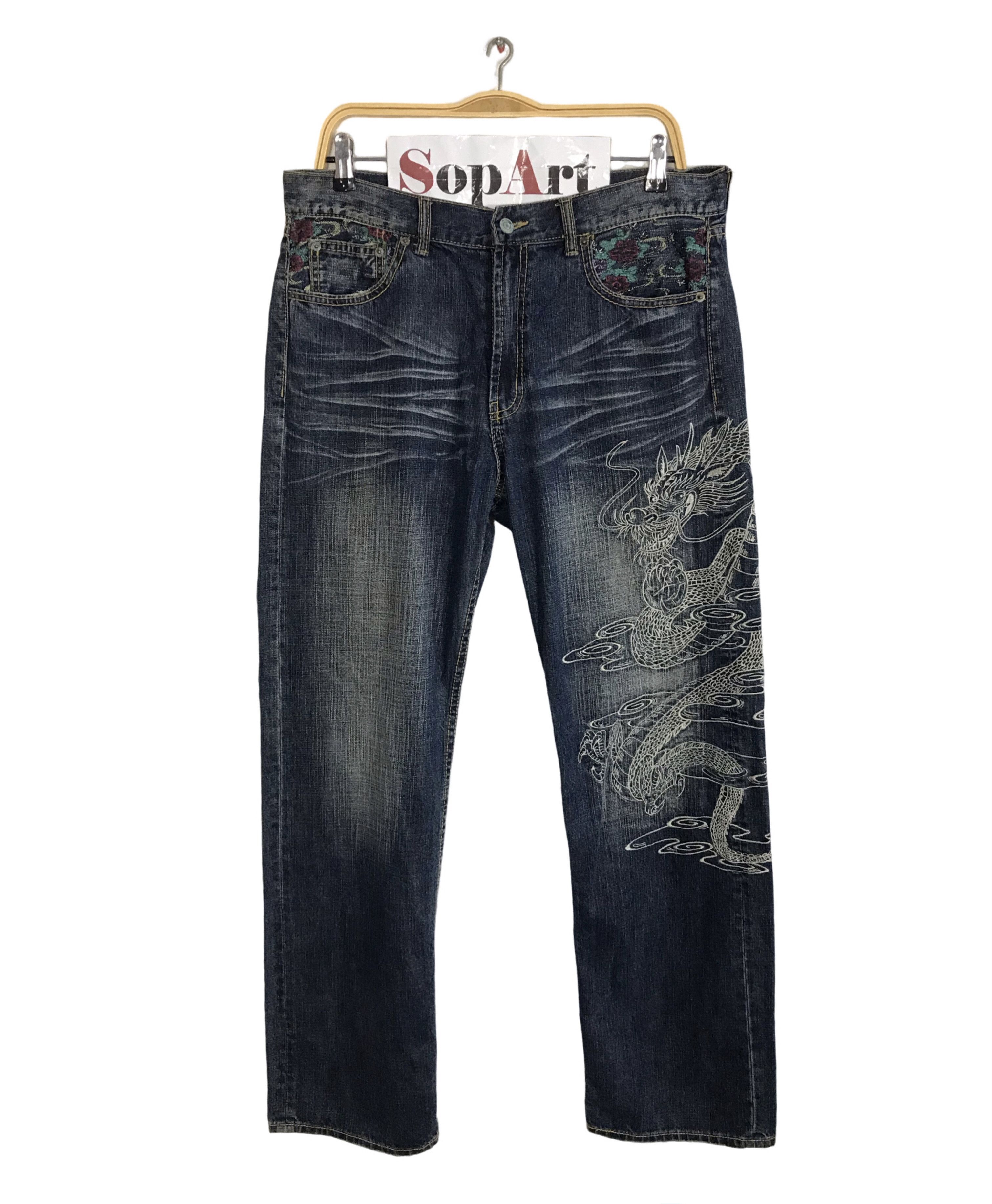 Japanese Brand Vintage Japanese Brand Embroidery Dragon Zipper Jeans Size US 34 / EU 50 - 1 Thumbnail