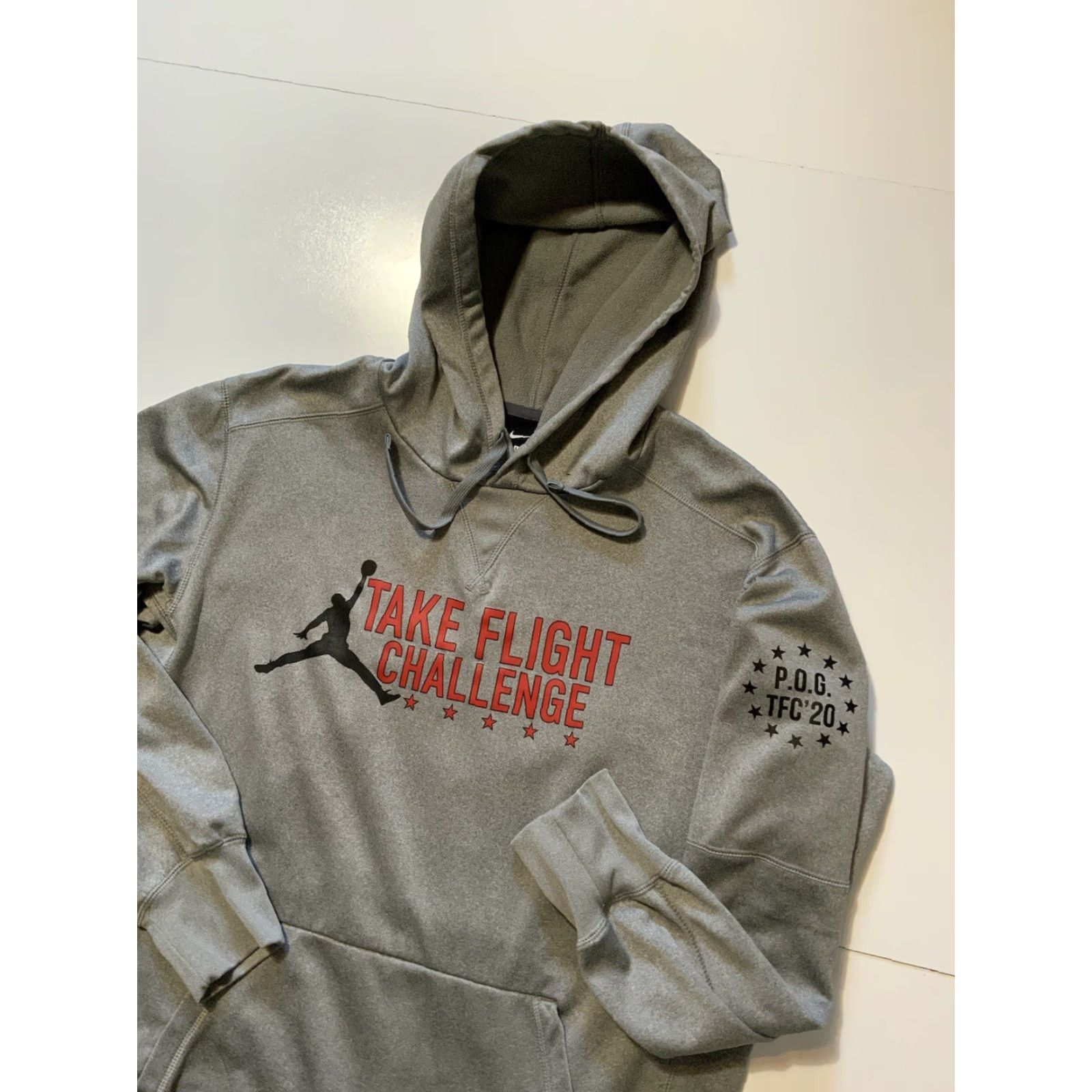Nike VINTAGE Nike Air Jordan Take Flight Challenge Jumpman Basketball Fleece Hoodie Sz. L Gray Mens Pullover Sweatshirt 50in Chest 28in Size US L / EU 52-54 / 3 - 3 Thumbnail