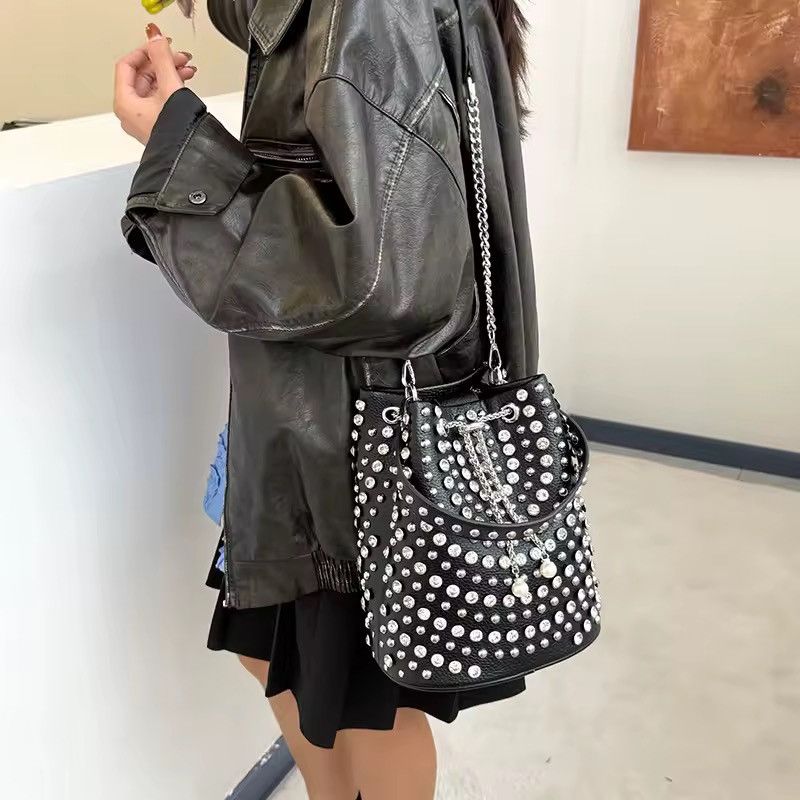 Other Punk Rhinestone Rivets PU Leather Streetwear Crossbody Bag Size ONE SIZE - 3 Thumbnail