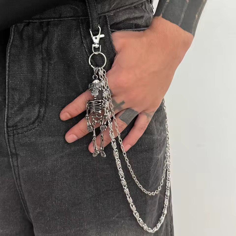 Jewelry Skeleton Charm Pant Chain | Double Layer Grunge E-Boy Wallet Size ONE SIZE - 1 Thumbnail