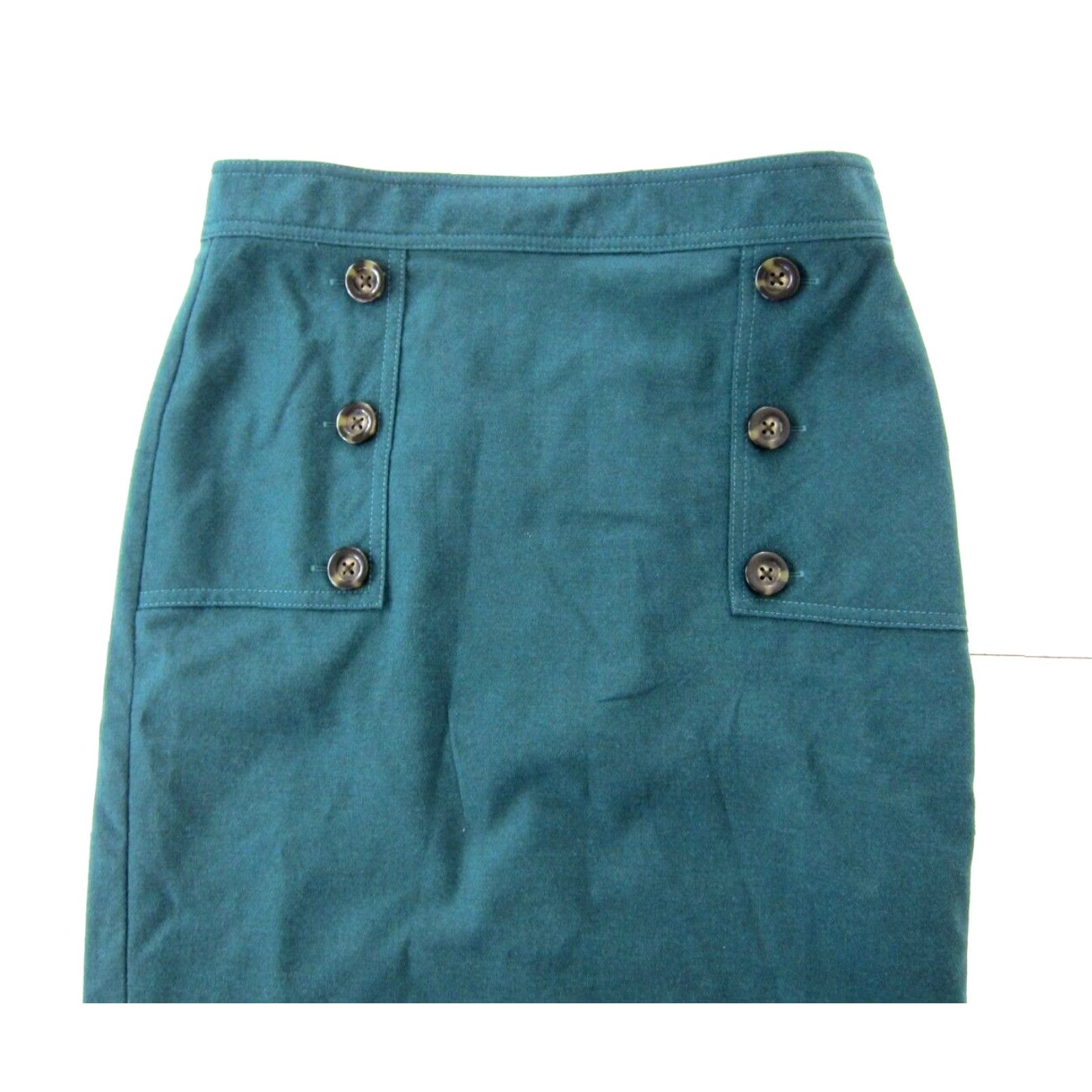 Ann Taylor VINTAGE NWT Ann Taylor Green High Rise Button Sailor Pencil Straight Skirt Women 6 Size 28" / US 6 / IT 42 - 4 Thumbnail