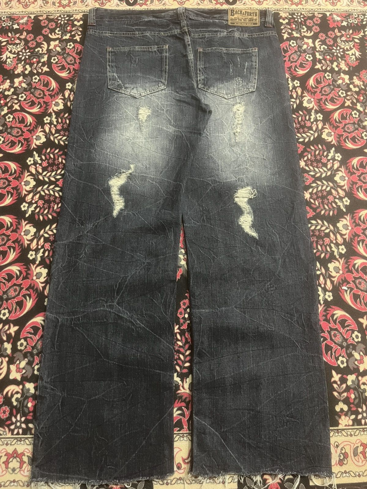 Le Grande Bleu (L.G.B.) Back & Forth Dark Blue Ripped Frayed Leg Loose Baggy Jeans Size US 36 / EU 52 - 2 Thumbnail