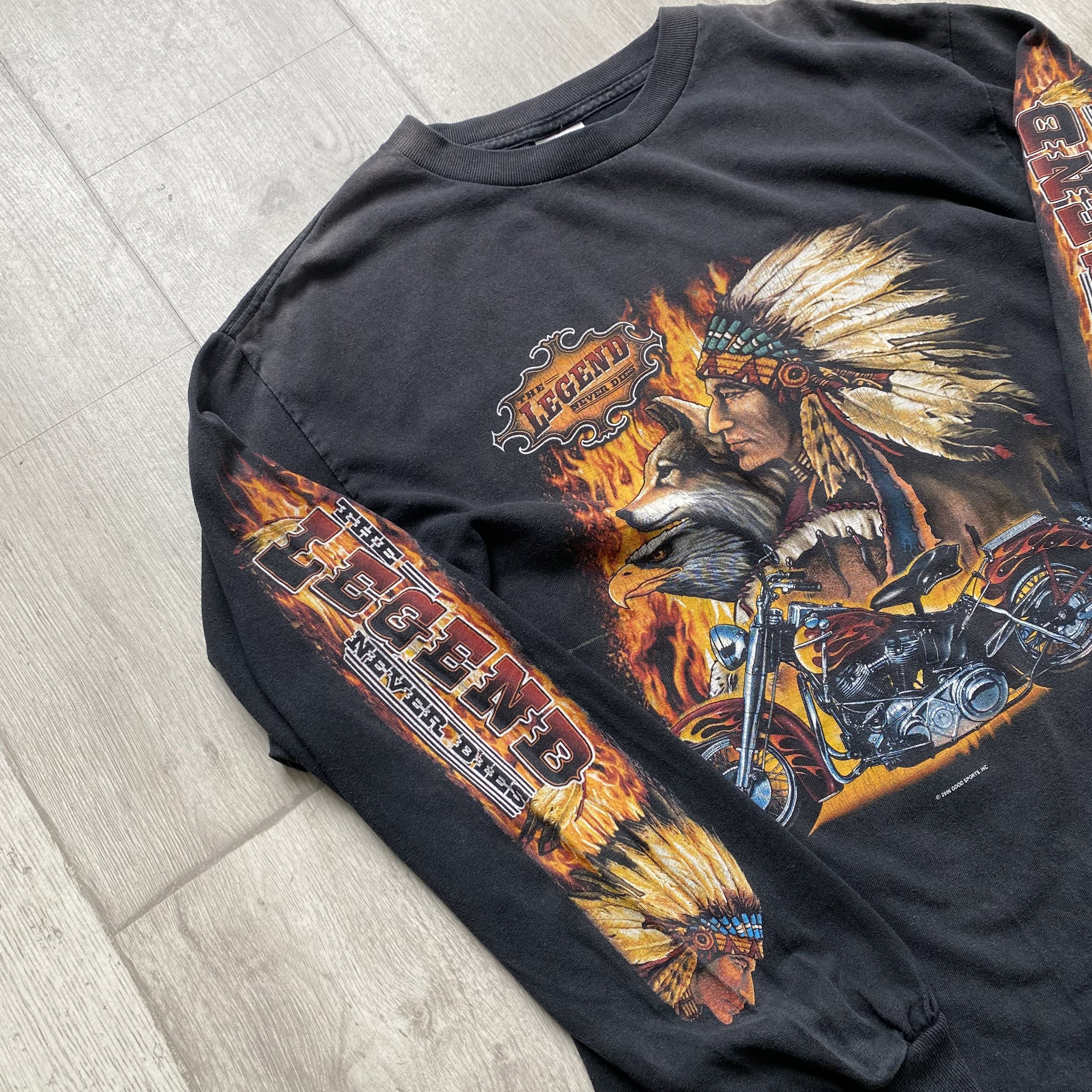 Harley Davidson 🏍️Vintage Flame Wolf Harley Davidson style USA Longsleeve Size US S / EU 44-46 / 1 - 3 Thumbnail
