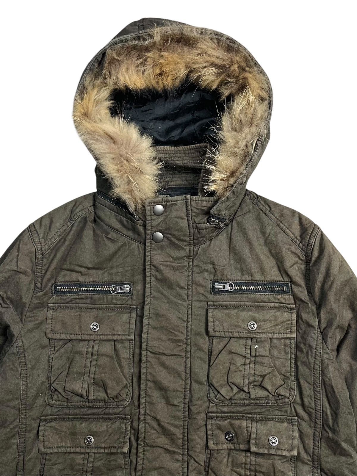 BUFFALO BOBS 2000s Edge Rupert = Raccoon Fur Hoodie Cargo Jacket Size US M / EU 48-50 / 2 - 5 Thumbnail
