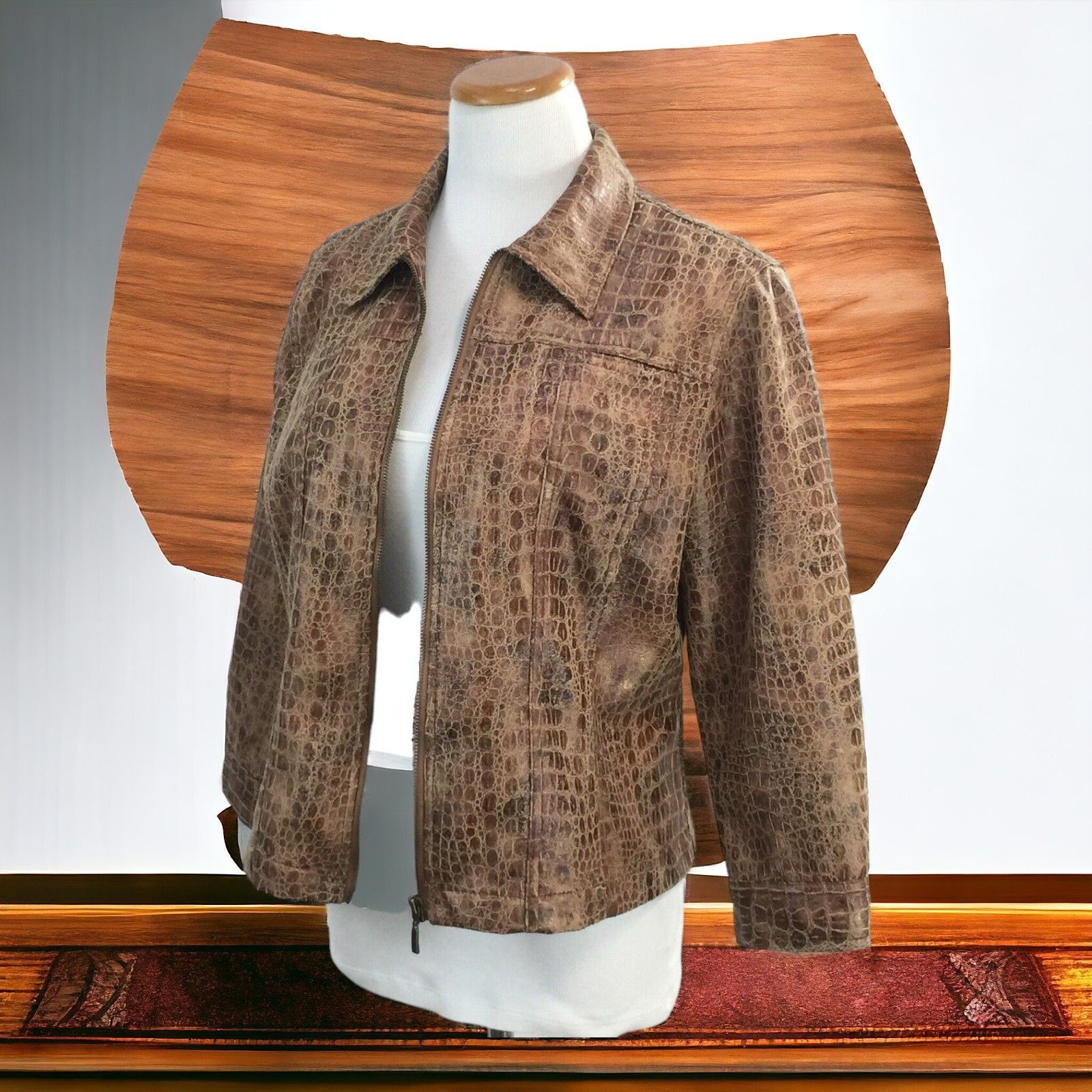 Designer Ruby Rd Faux Crocodile Print Brown Womens Jacket Quarter Sle Size XXL / US 16-18 / IT 52-54 - 5 Thumbnail