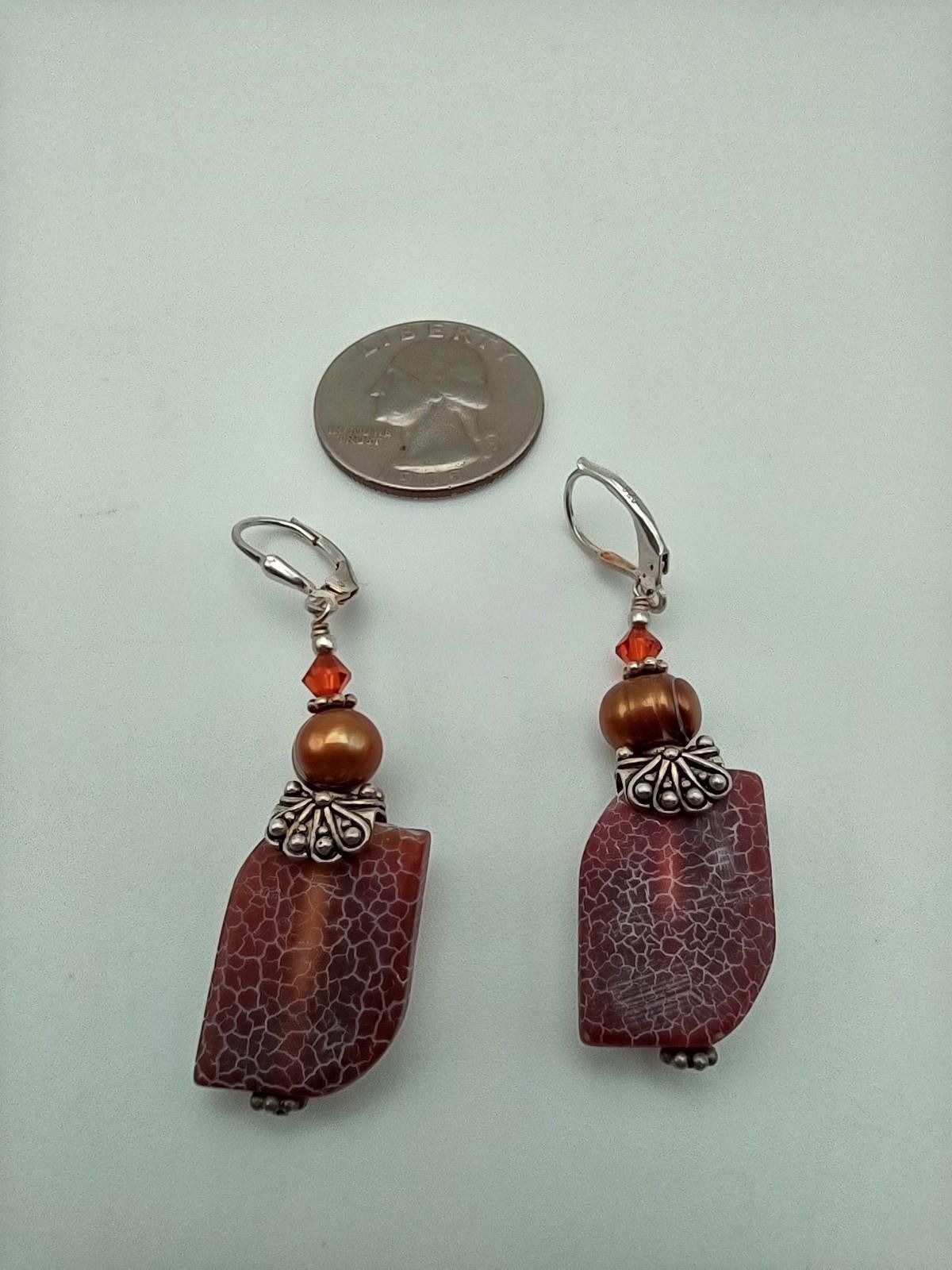 The Unbranded Brand Vintage Sterling Silver 925 Dragon Vein Agate Drop Earrings Size ONE SIZE - 4 Thumbnail