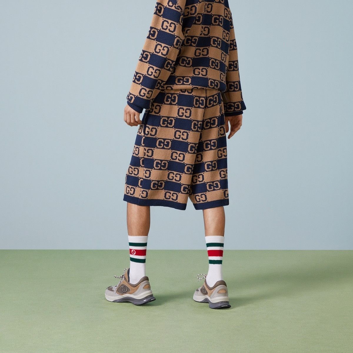 Gucci o1s1wg110225 GG Cotton Jacquard Shorts in Camel & Blue Size US 40 / EU 56 - 6 Thumbnail