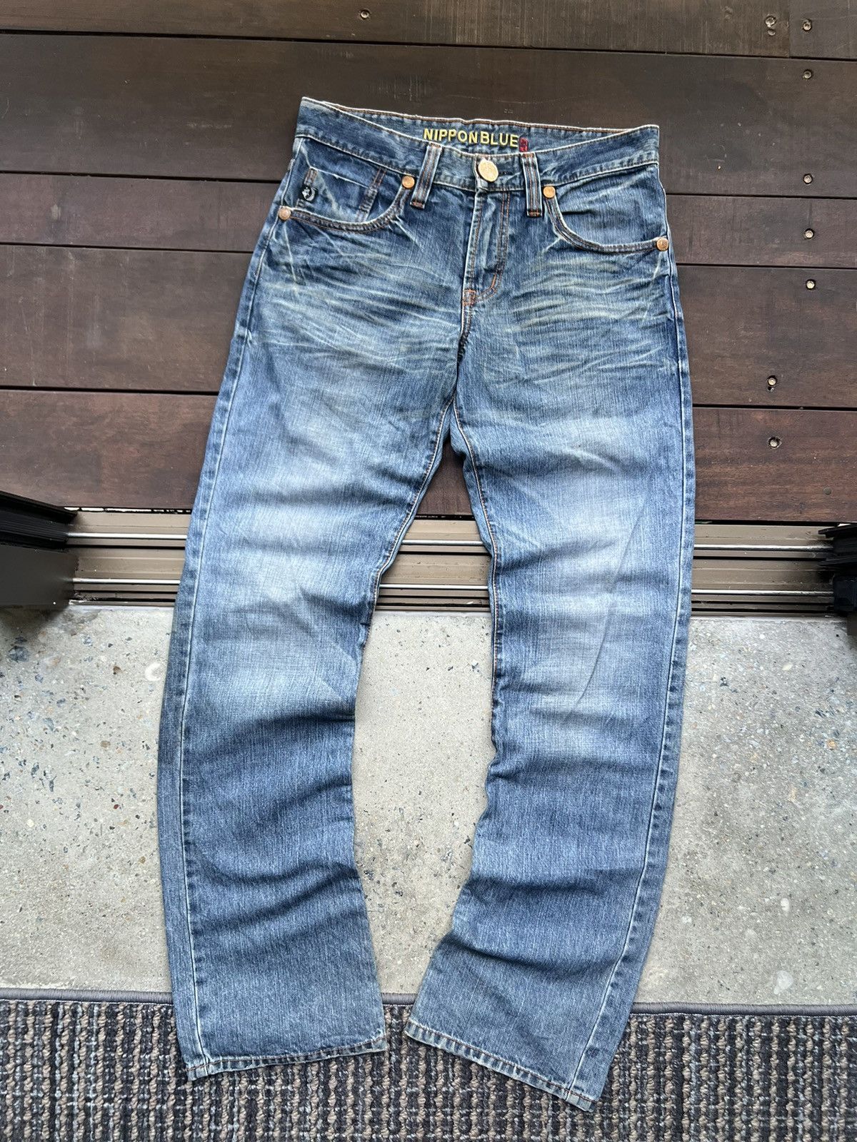 Japanese Brand NIPPON BLUE EMBROIDED EVISU STYLE JEANS Y2K Size US 30 / EU 46 - 2 Thumbnail