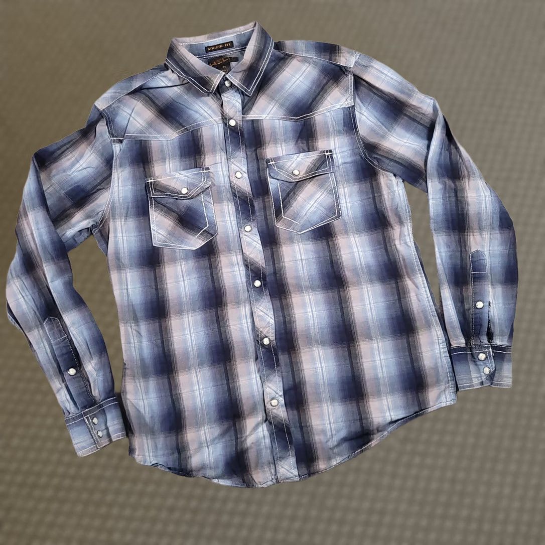 Vintage HELIX Mens Medium Blue & Gray Plaid Pearl Snap Athletic Fit Western Rodeo Size US M / EU 48-50 / 2 - 1 Thumbnail
