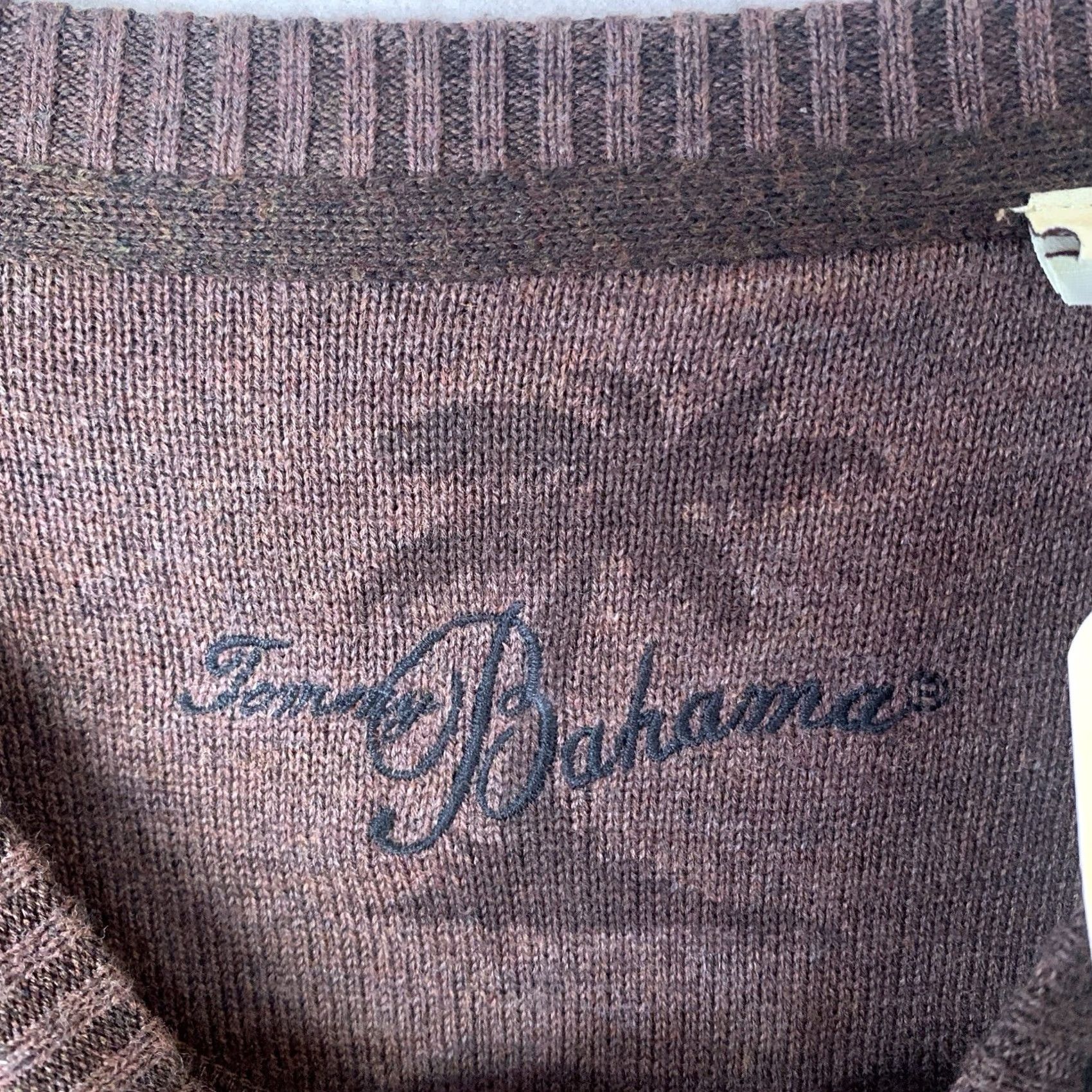 Tommy Bahama Tommy Bahama Sweater Men Large Brown V-Neck Cotton Knit Ribbed Sides Logo Pullover All Seasons Size US L / EU 52-54 / 3 - 3 Thumbnail
