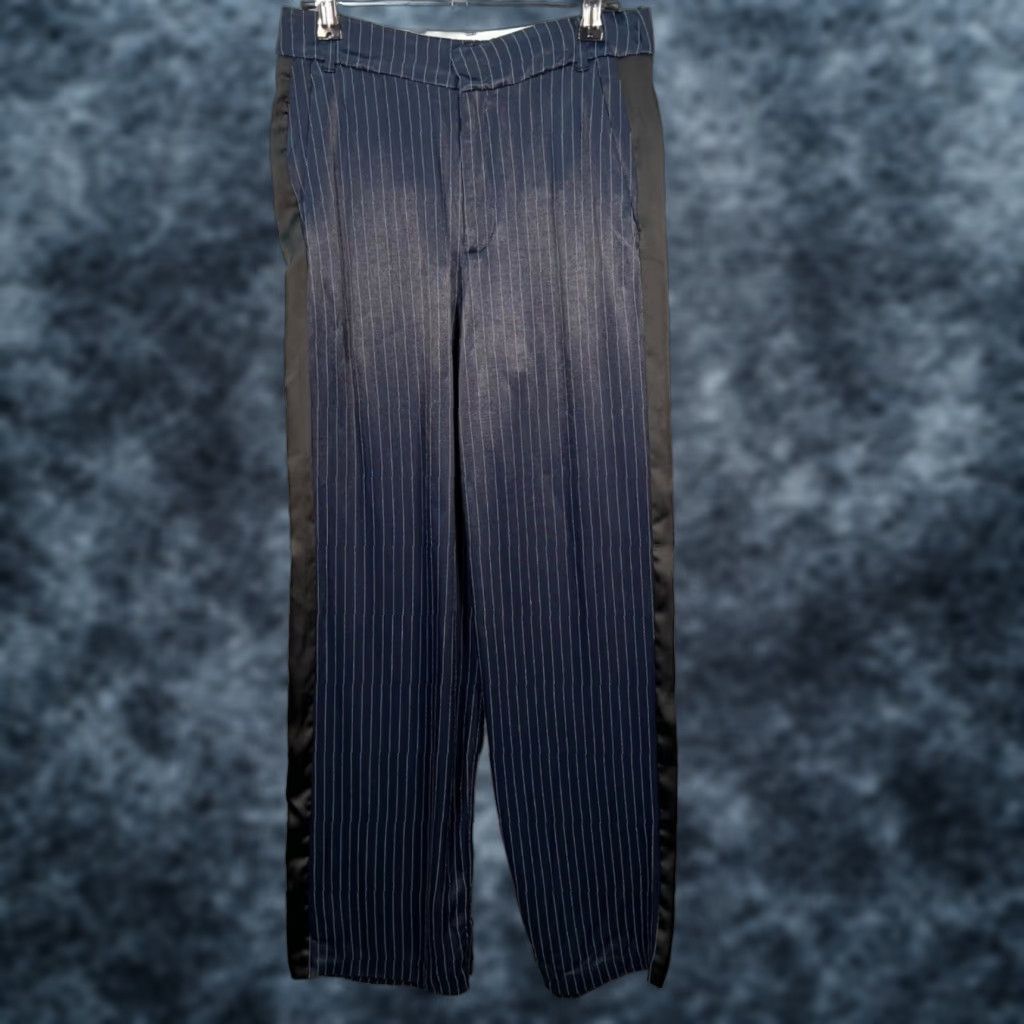 Zara Zara XS Blue Pinstripe Pants w/ Black Satin Side Panels Dress Pants Women XS Blue Pinstripe Satin Side Panels Size 26" / US 2 / IT 38 - 1 Thumbnail