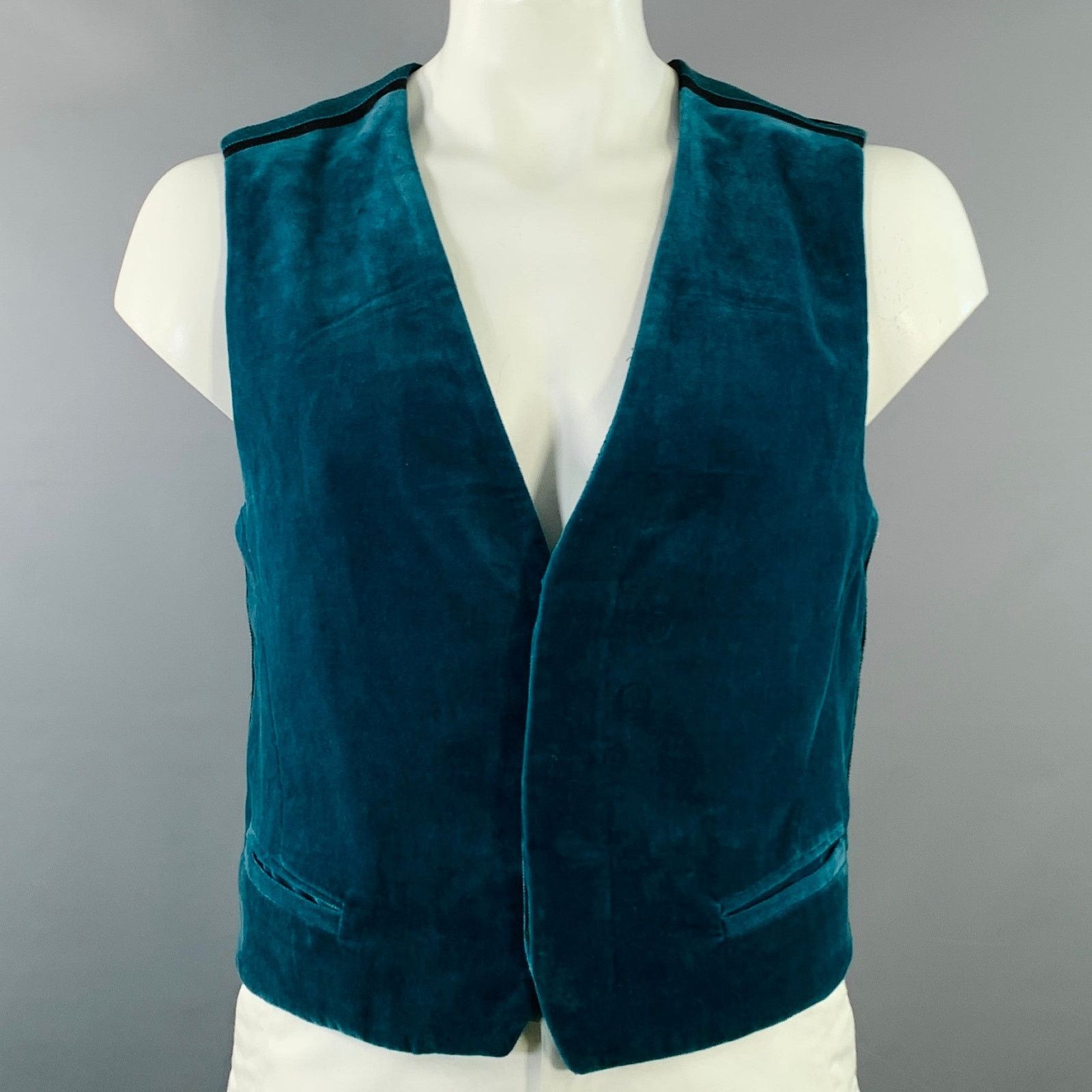 Haider Ackermann HAIDER ACKERMANN Teal Black Velvet Cotton Cropped Vest Size 40R - 1 Thumbnail