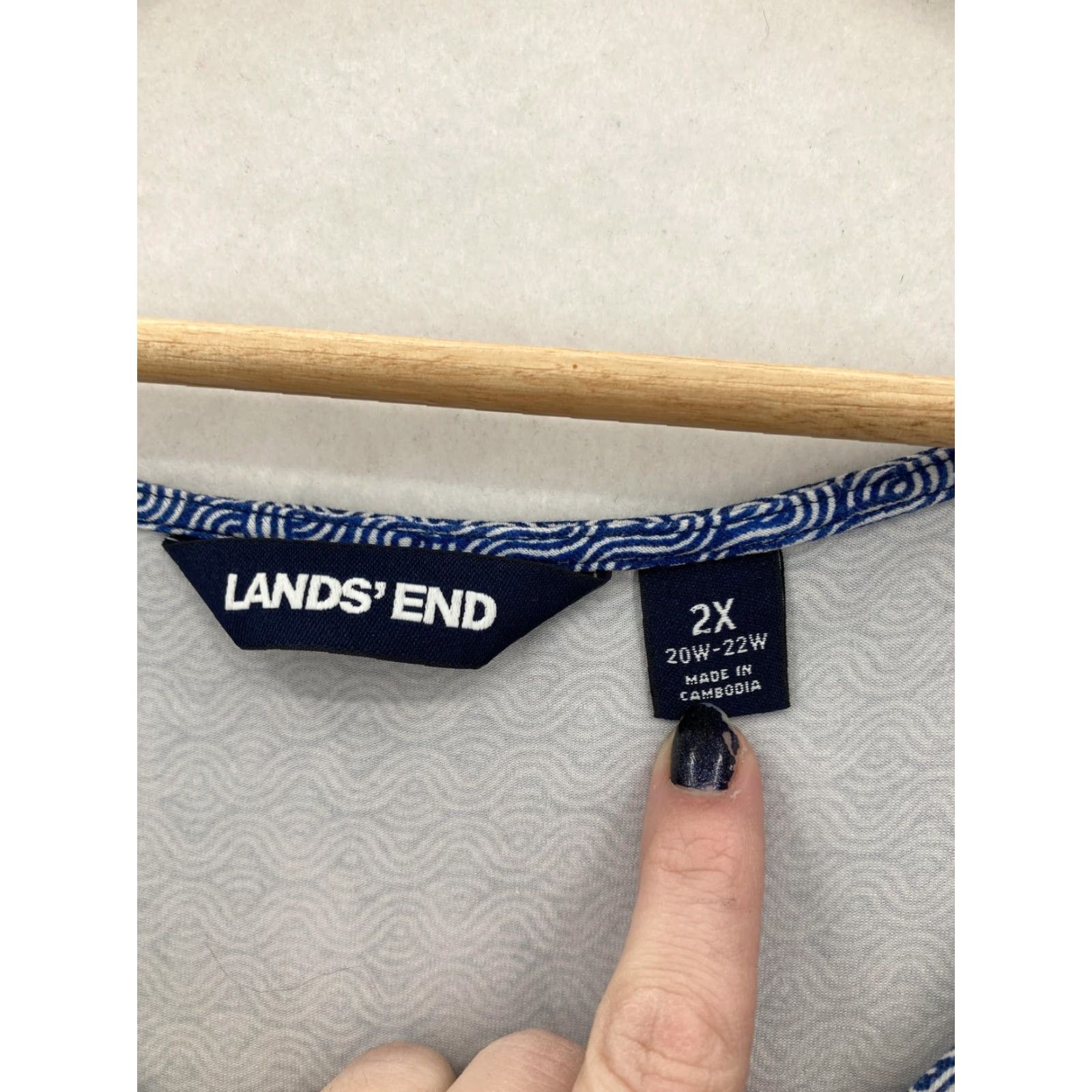 Lands' End Lands' End Dress Womens 2X Blue Wave Print Knot Front Scoop Neck Stretch A-Line Size XXL / US 16-18 / IT 52-54 - 2 Thumbnail