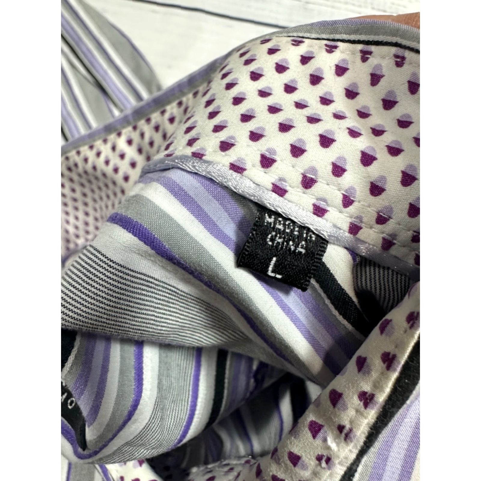 BUGATCHI Bugatchi Uomo Shirt Mens Long Sleeve Button-Up Size L Gray Purple Stripe Pattern Striped Size US L / EU 52-54 / 3 - 7 Thumbnail