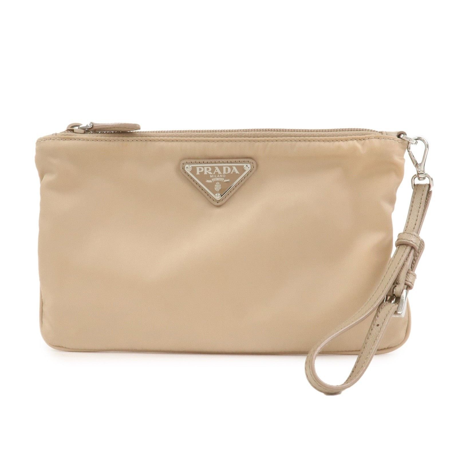 Prada Prada Tessuto Triangle Logo Wristlet Beige Size ONE SIZE - 1 Thumbnail