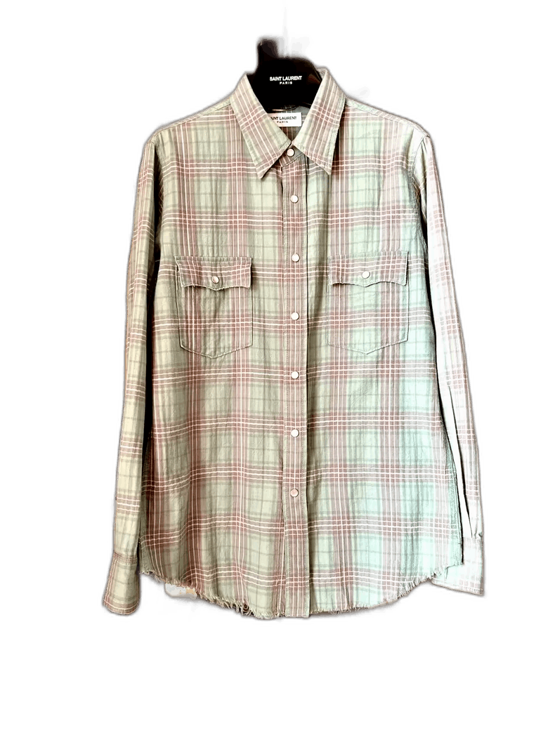 Saint Laurent Paris saint laurent 16ss green plaid shirt-2507 Size US S / EU 44-46 / 1 - 7 Thumbnail