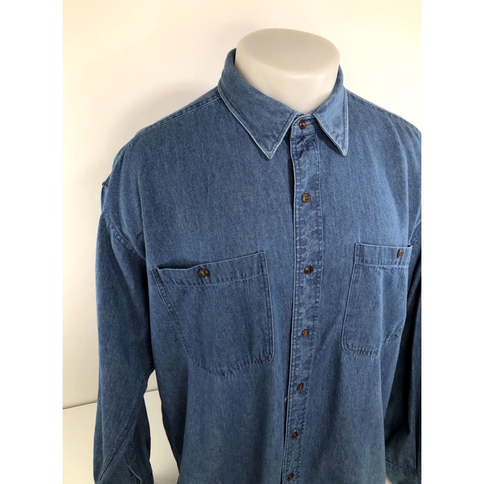 Ralph Lauren Chaps / Ralph Lauren Country Cottons Denim Shirt 1990s Vintage Blue 17.5 34/35 Long Sleeve Men's Shirt Boots style Size US XXL / EU 58 / 5 - 2 Thumbnail
