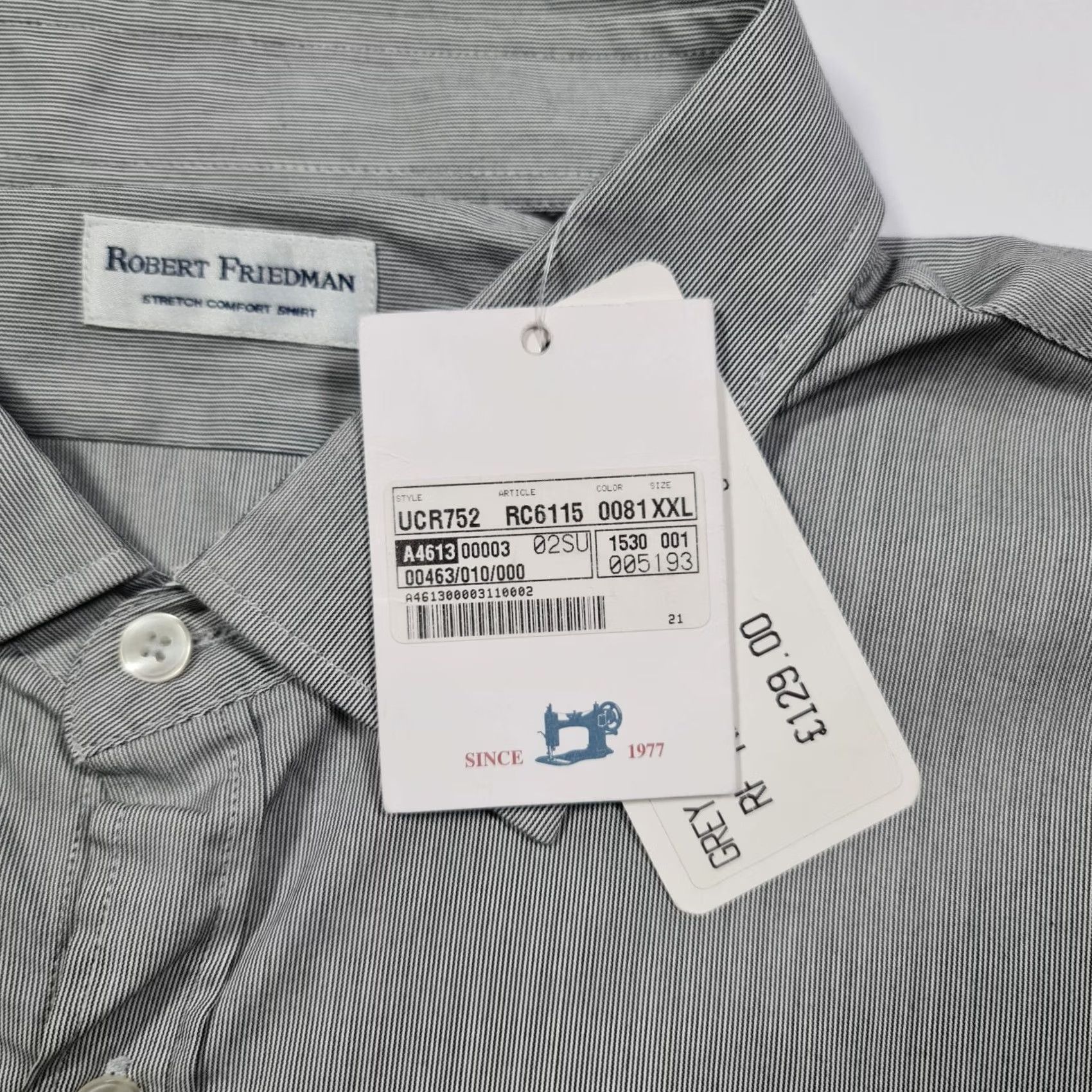 Vintage Robert Friedman Mens Shirt Grey 2XL Button-Up Long Sleeve Collared Knit Stretch Casual Formal Business Size US XXL / EU 58 / 5 - 3 Thumbnail