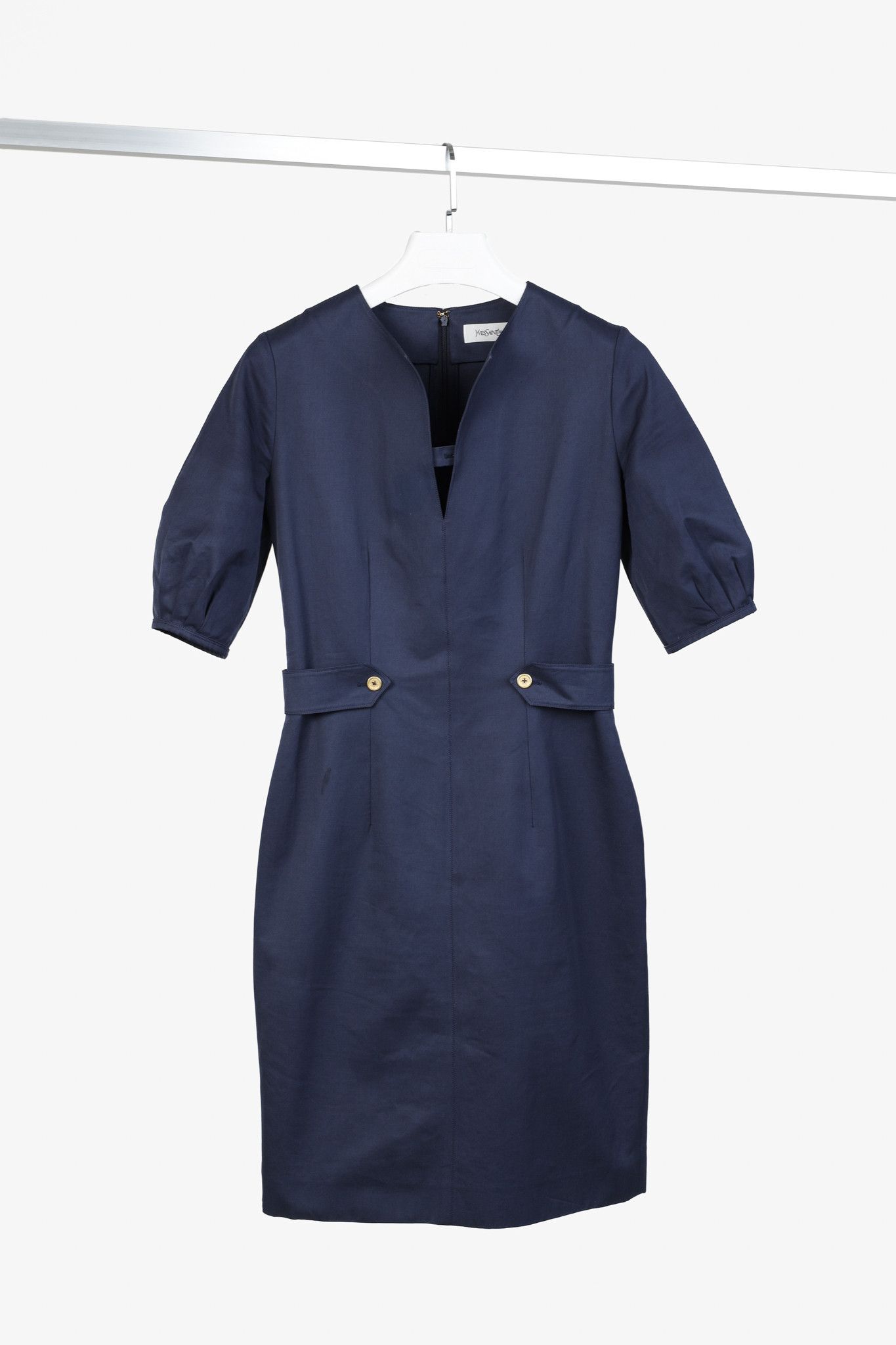 Yves Saint Laurent Yves Saint Laurent R/12 Navy Buttoned-Waist Dress Size M / US 6-8 / IT 42-44 - 1 Thumbnail