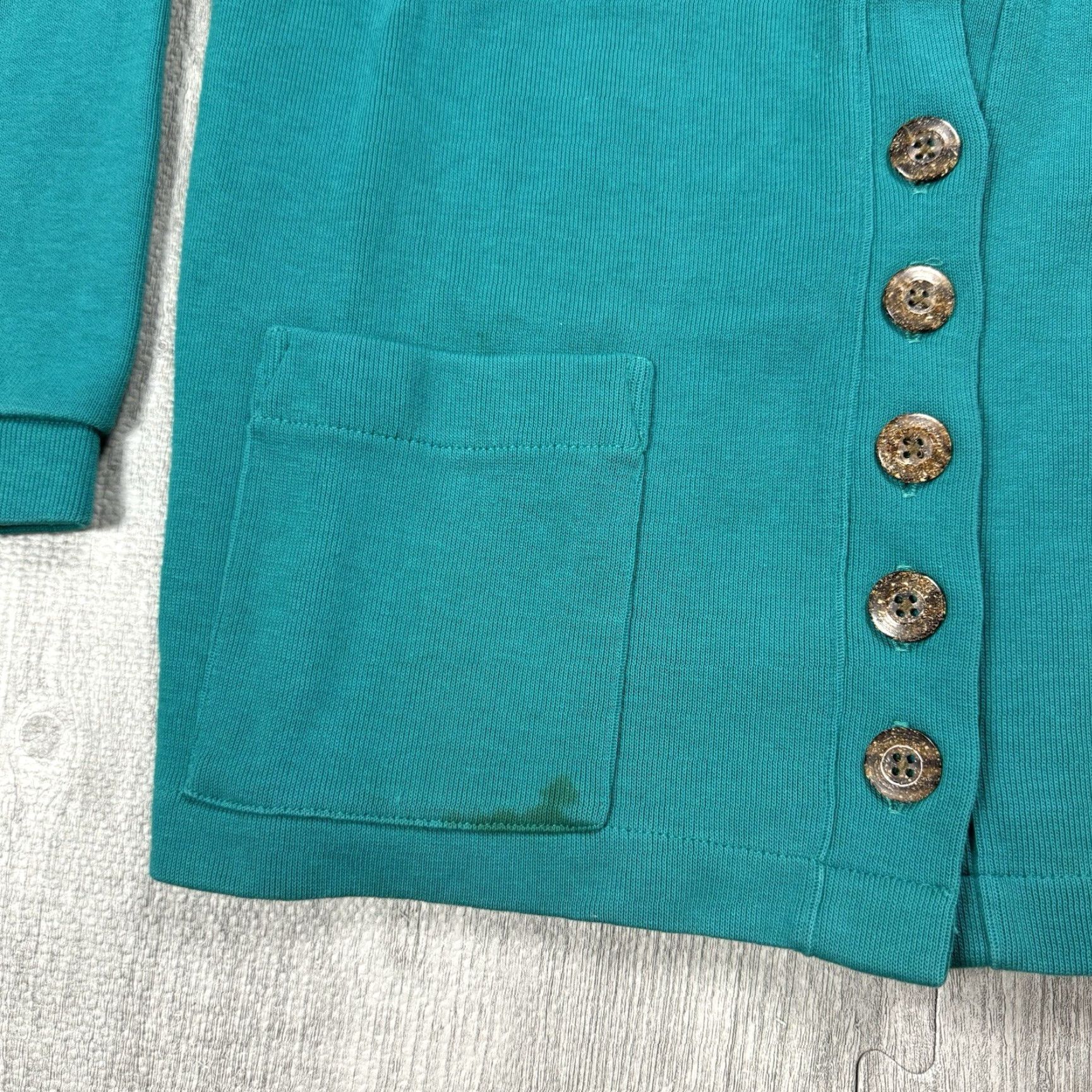 Vintage VINTAGE L.L. BEAN Heavyweight Cotton V-Neck Cardigan Sweater Petites M Teal 90s Womens Size M / US 6-8 / IT 42-44 - 3 Thumbnail