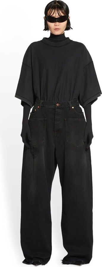 Balenciaga o1in1g1024 Unisex Patched Pockets Baggy Jeans in Black Size 27" / US 4 / IT 40 - 1 Thumbnail